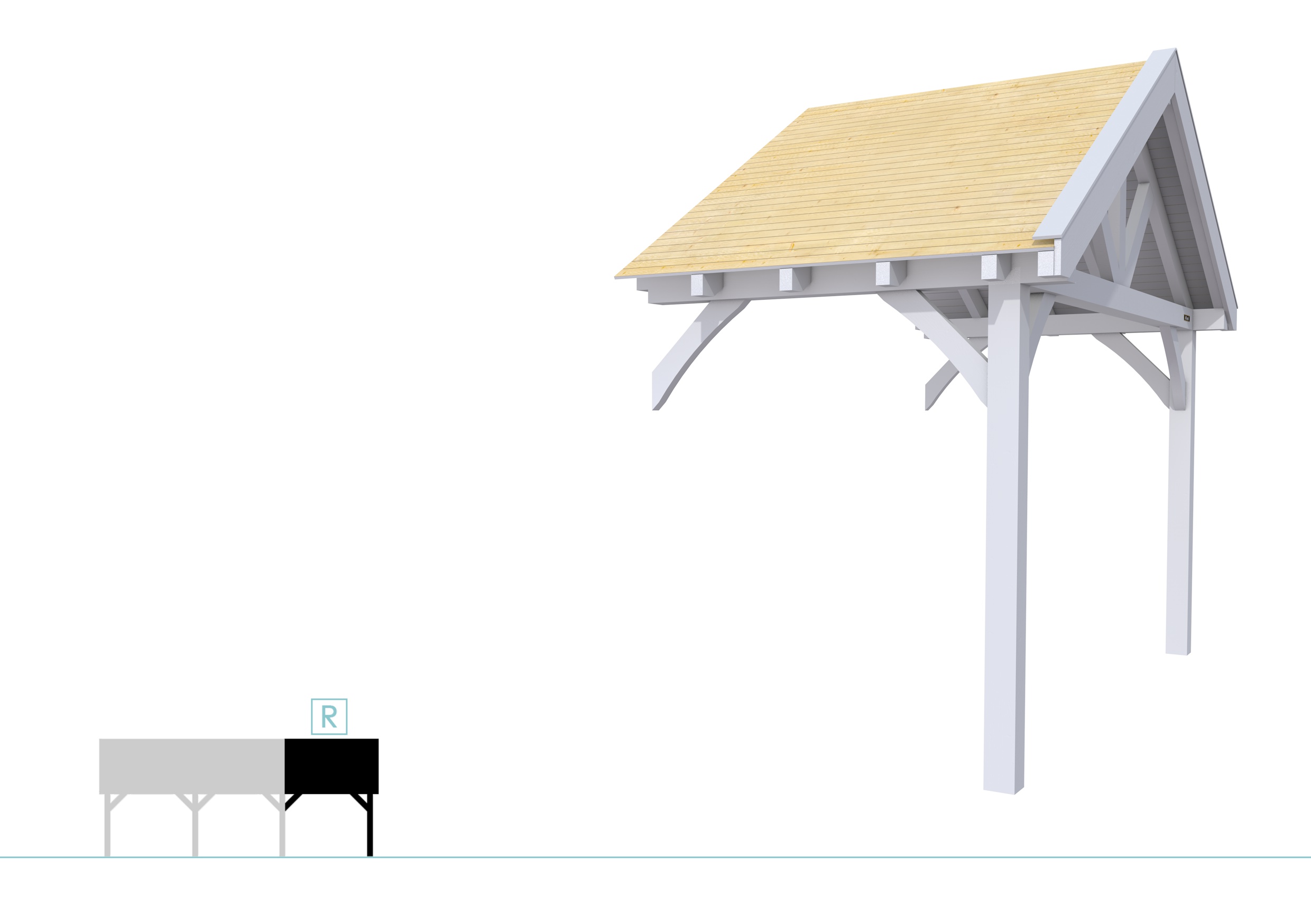 Buitenverblijf met zadeldak Excellent Modulair, vuren, rechterdeel XXL/A, 193x399 cm, lichtgrijs gespoten.