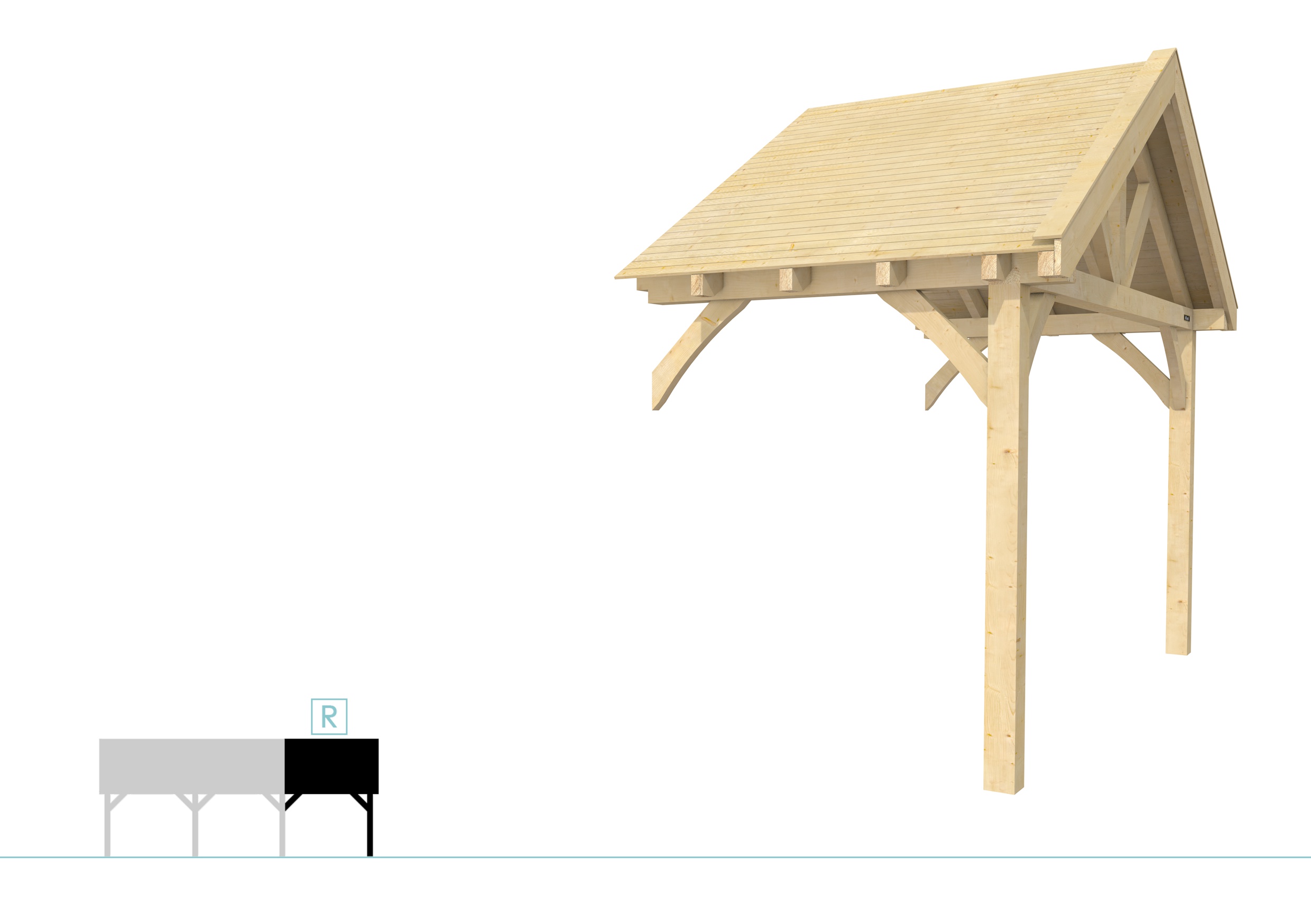 Buitenverblijf met zadeldak Excellent Modulair, vuren, rechterdeel XXL/A, 193x399 cm, onbehandeld.