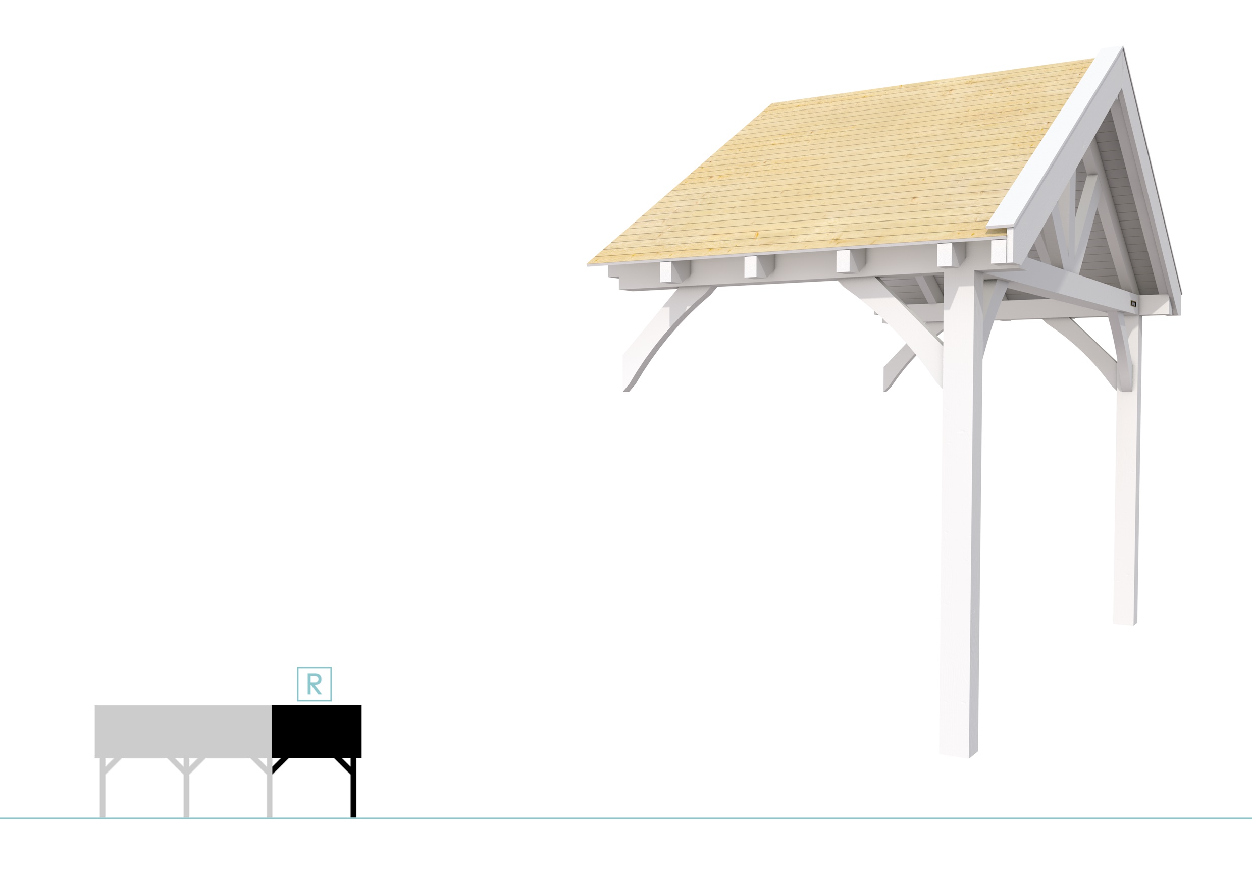 Buitenverblijf met zadeldak Excellent Modulair, vuren, rechterdeel XXL/A, 193x399 cm, wit gespoten.