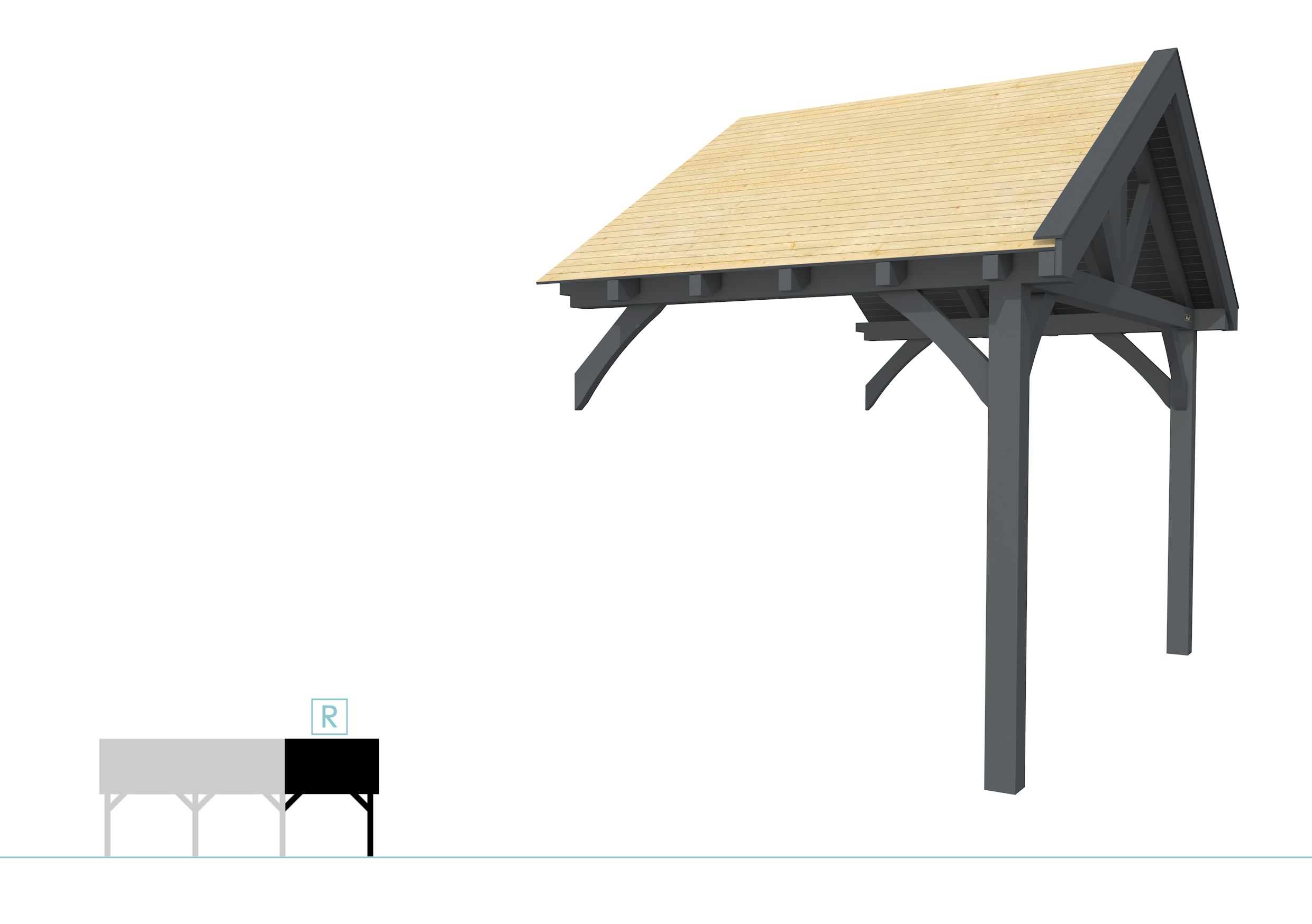 Buitenverblijf met zadeldak Excellent Modulair, vuren, rechterdeel XXL/B, 243x399 cm, antraciet gespoten.