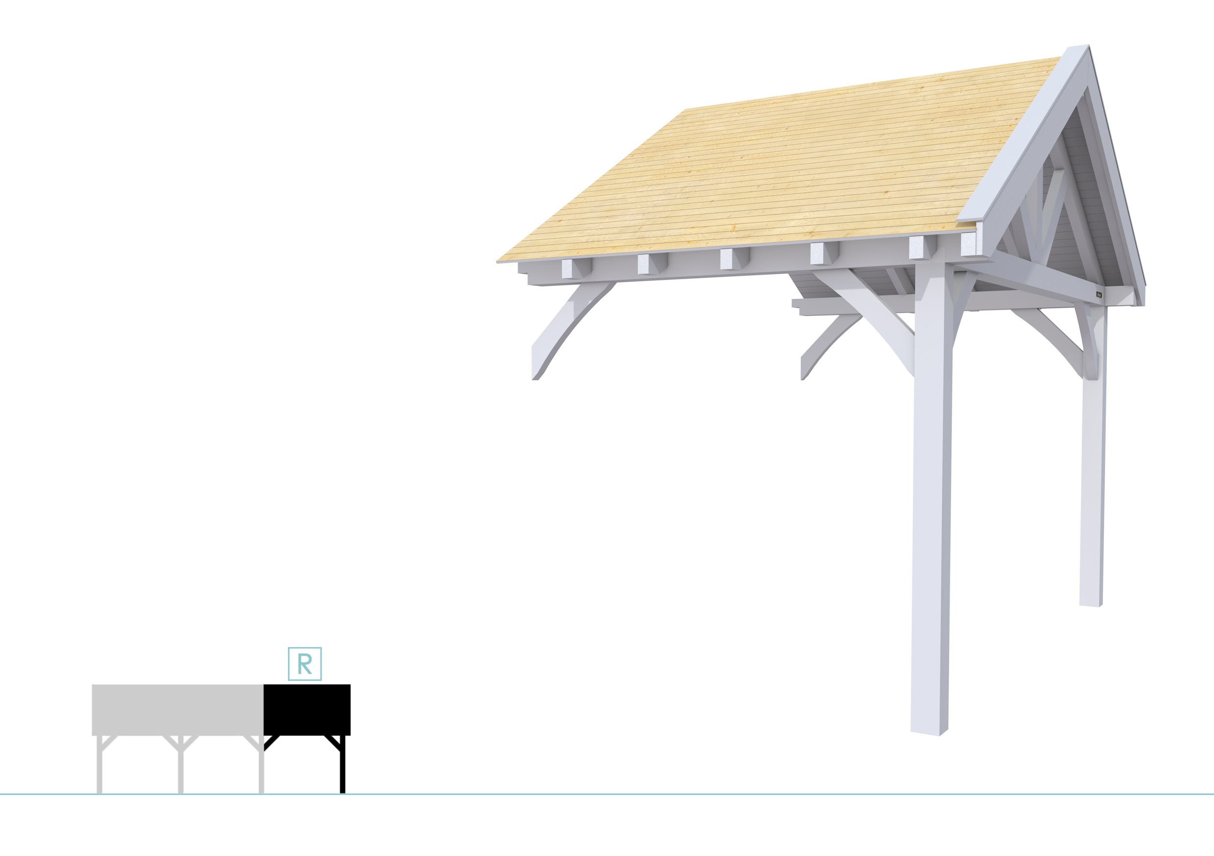 Buitenverblijf met zadeldak Excellent Modulair, vuren, rechterdeel XXL/B, 243x399 cm, lichtgrijs gespoten.