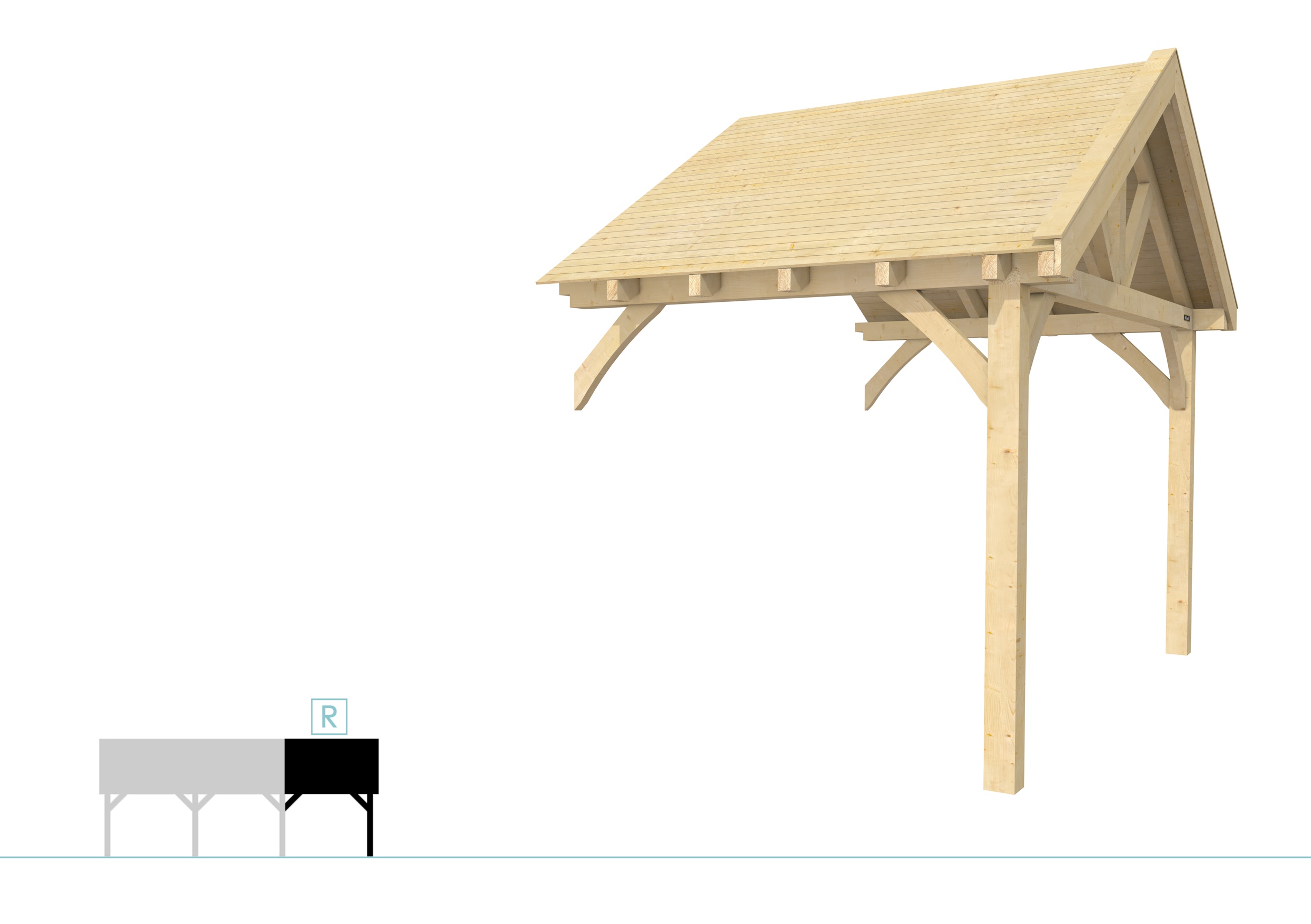 Buitenverblijf met zadeldak Excellent Modulair, vuren, rechterdeel XXL/B, 243x399 cm, onbehandeld.