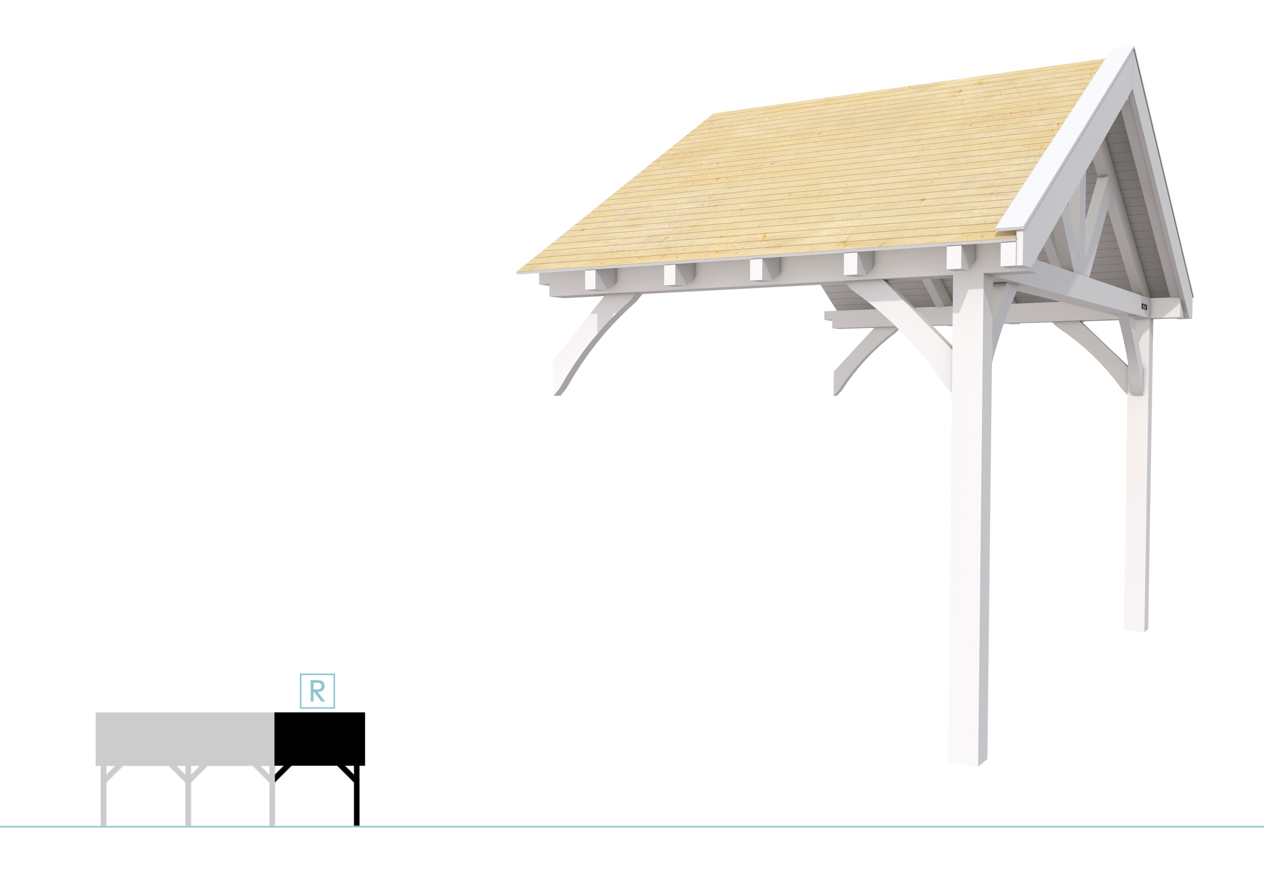 Buitenverblijf met zadeldak Excellent Modulair, vuren, rechterdeel XXL/B, 243x399 cm, wit gespoten.