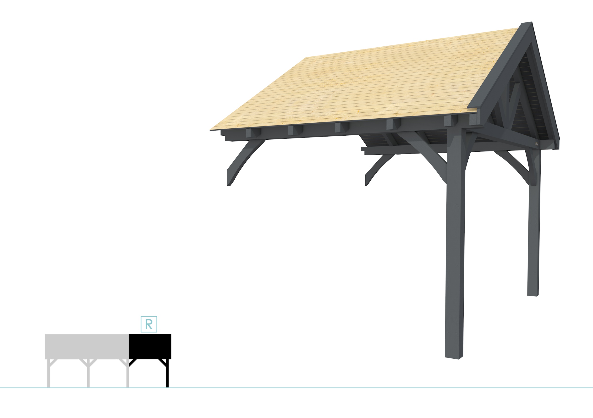 Buitenverblijf met zadeldak Excellent Modulair, vuren, rechterdeel XXL/C, 293x399 cm, antraciet gespoten.