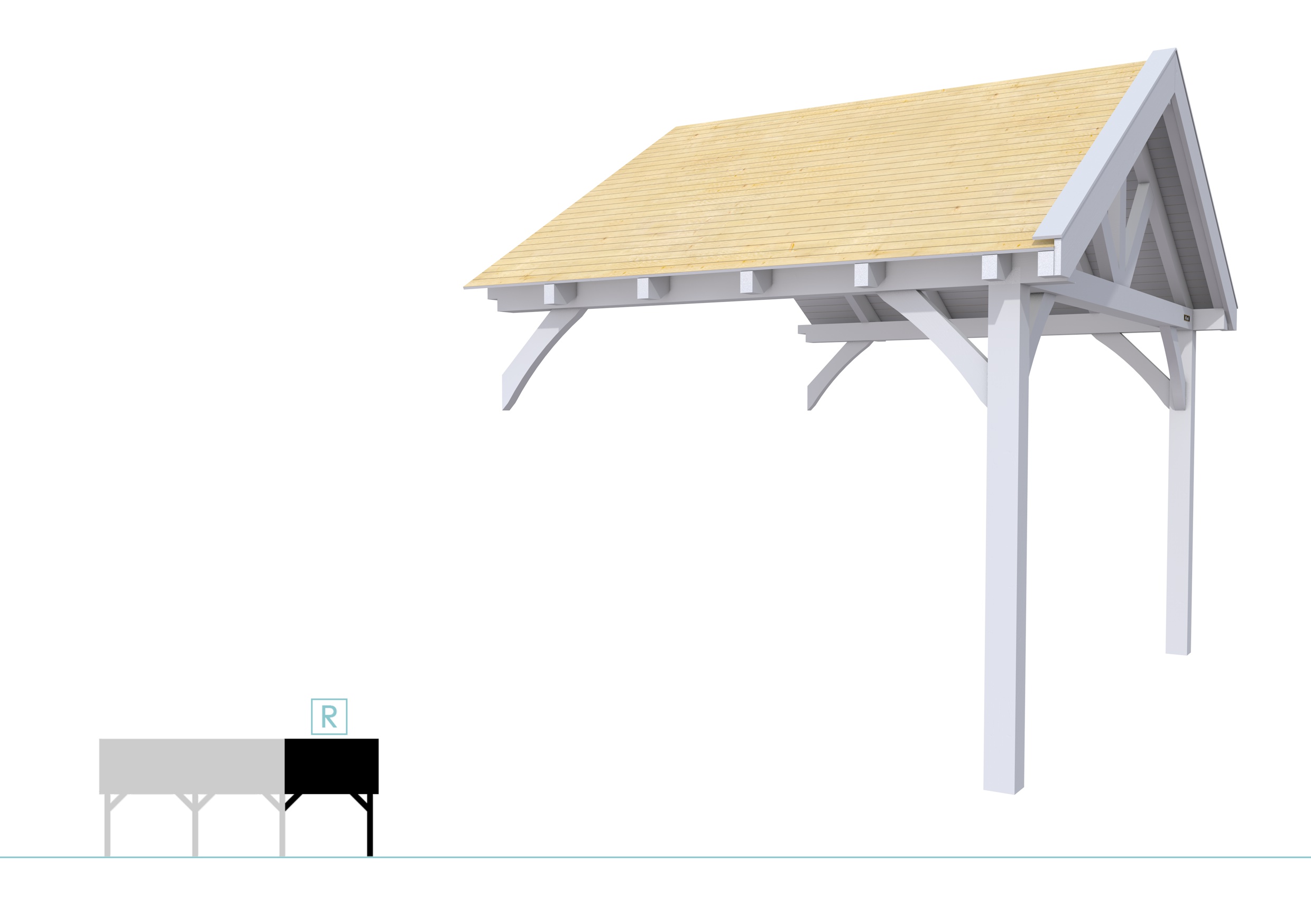 Buitenverblijf met zadeldak Excellent Modulair, vuren, rechterdeel XXL/C, 293x399 cm, lichtgrijs gespoten.