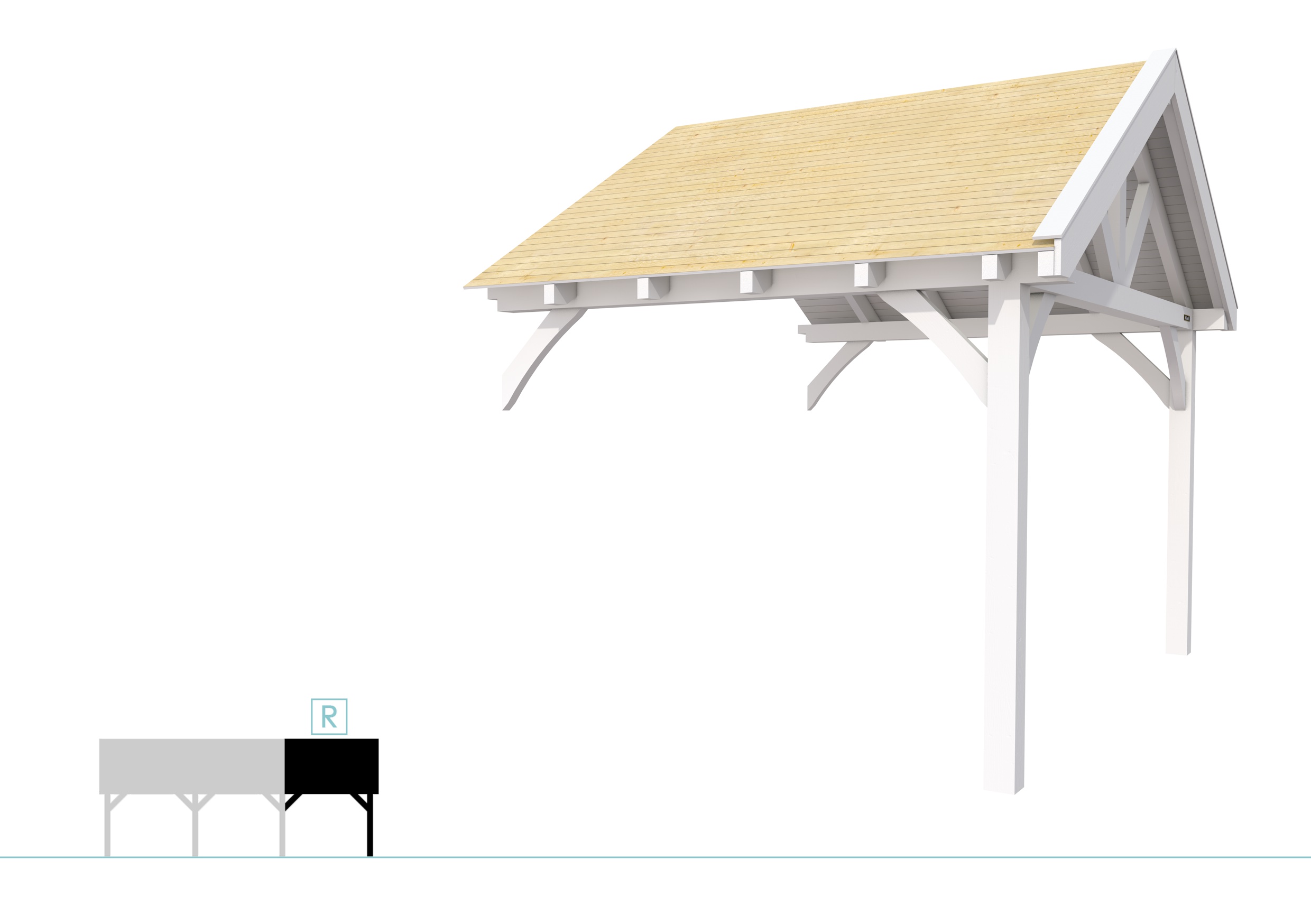 Buitenverblijf met zadeldak Excellent Modulair, vuren, rechterdeel XXL/C, 293x399 cm, wit gespoten.