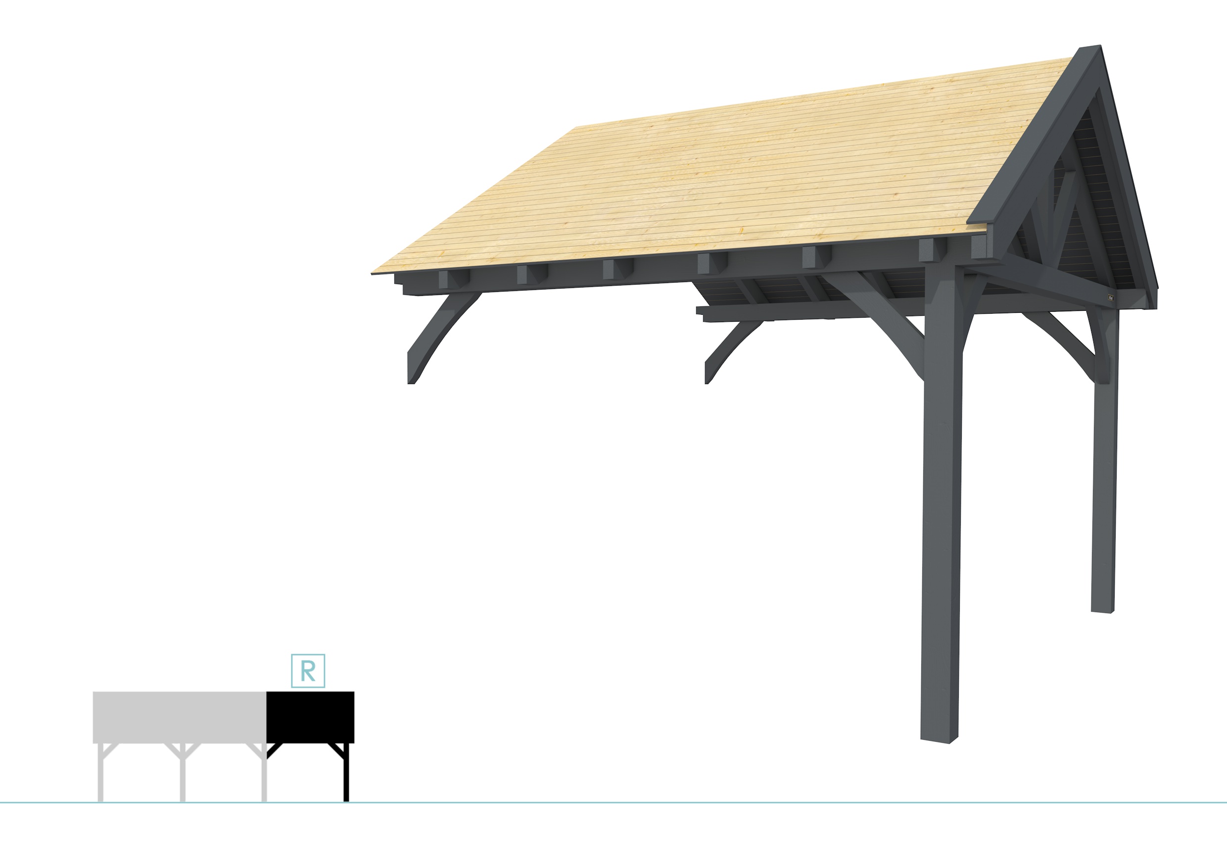 Buitenverblijf met zadeldak Excellent Modulair, vuren, rechterdeel XXL/D, 343x399 cm, antraciet gespoten.