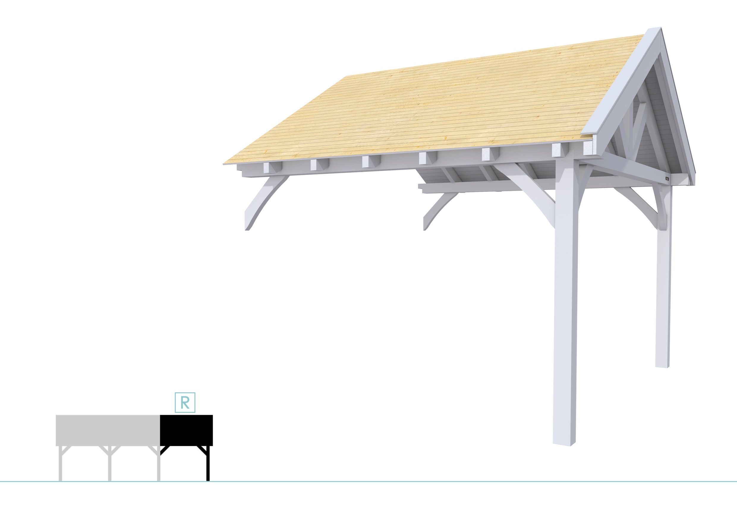 Buitenverblijf met zadeldak Excellent Modulair, vuren, rechterdeel XXL/D, 343x399 cm, lichtgrijs gespoten.