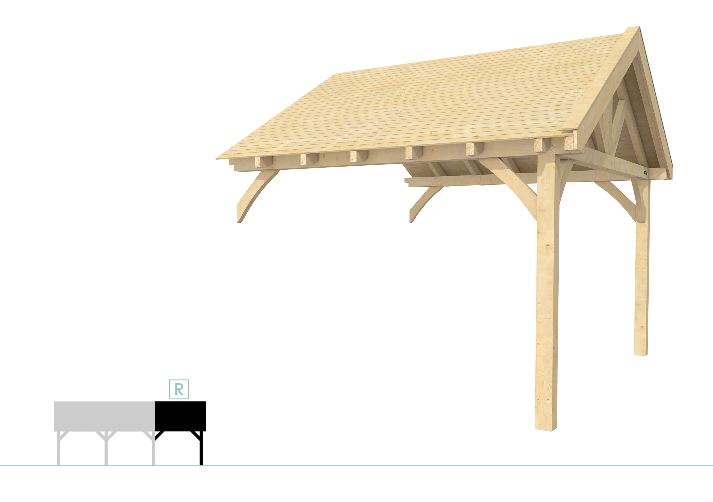 Buitenverblijf met zadeldak Excellent Modulair, vuren, rechterdeel XXL/D, 343x399 cm, onbehandeld.