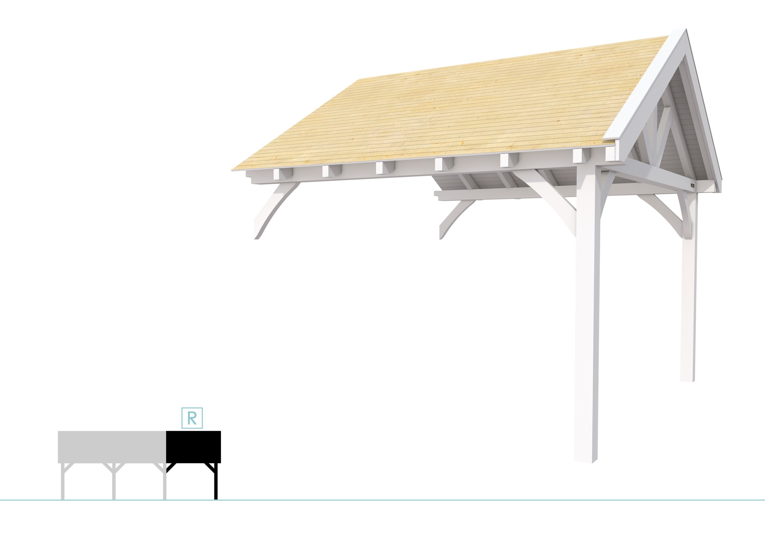 Buitenverblijf met zadeldak Excellent Modulair, vuren, rechterdeel XXL/D, 343x399 cm, wit gespoten.