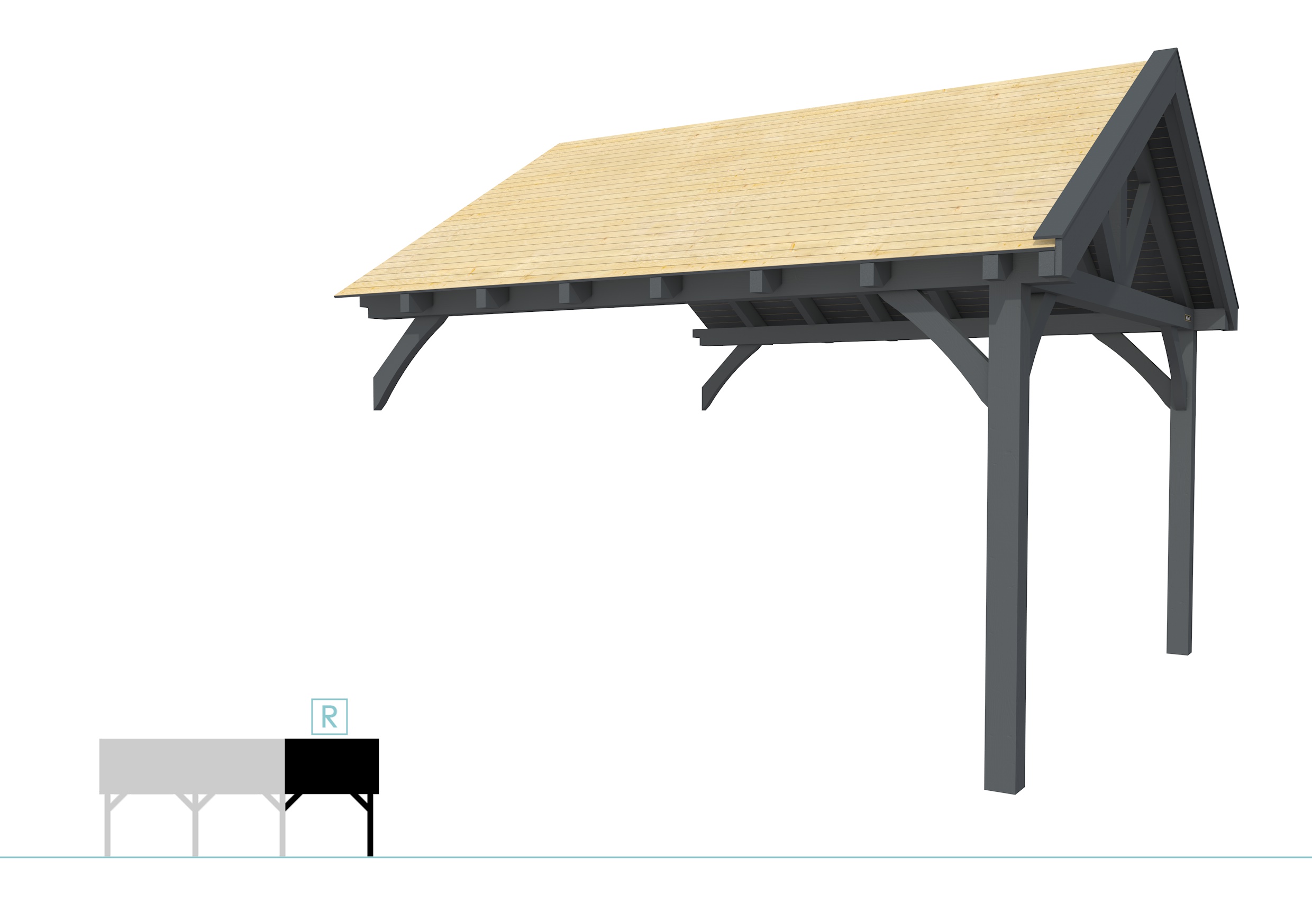 Buitenverblijf met zadeldak Excellent Modulair, vuren, rechterdeel XXL/E, 385x399 cm, antraciet gespoten.