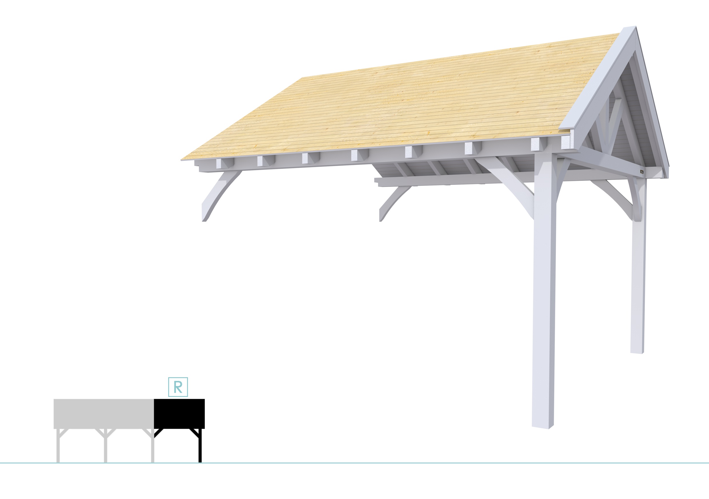 Buitenverblijf met zadeldak Excellent Modulair, vuren, rechterdeel XXL/E, 385x399 cm, lichtgrijs gespoten.