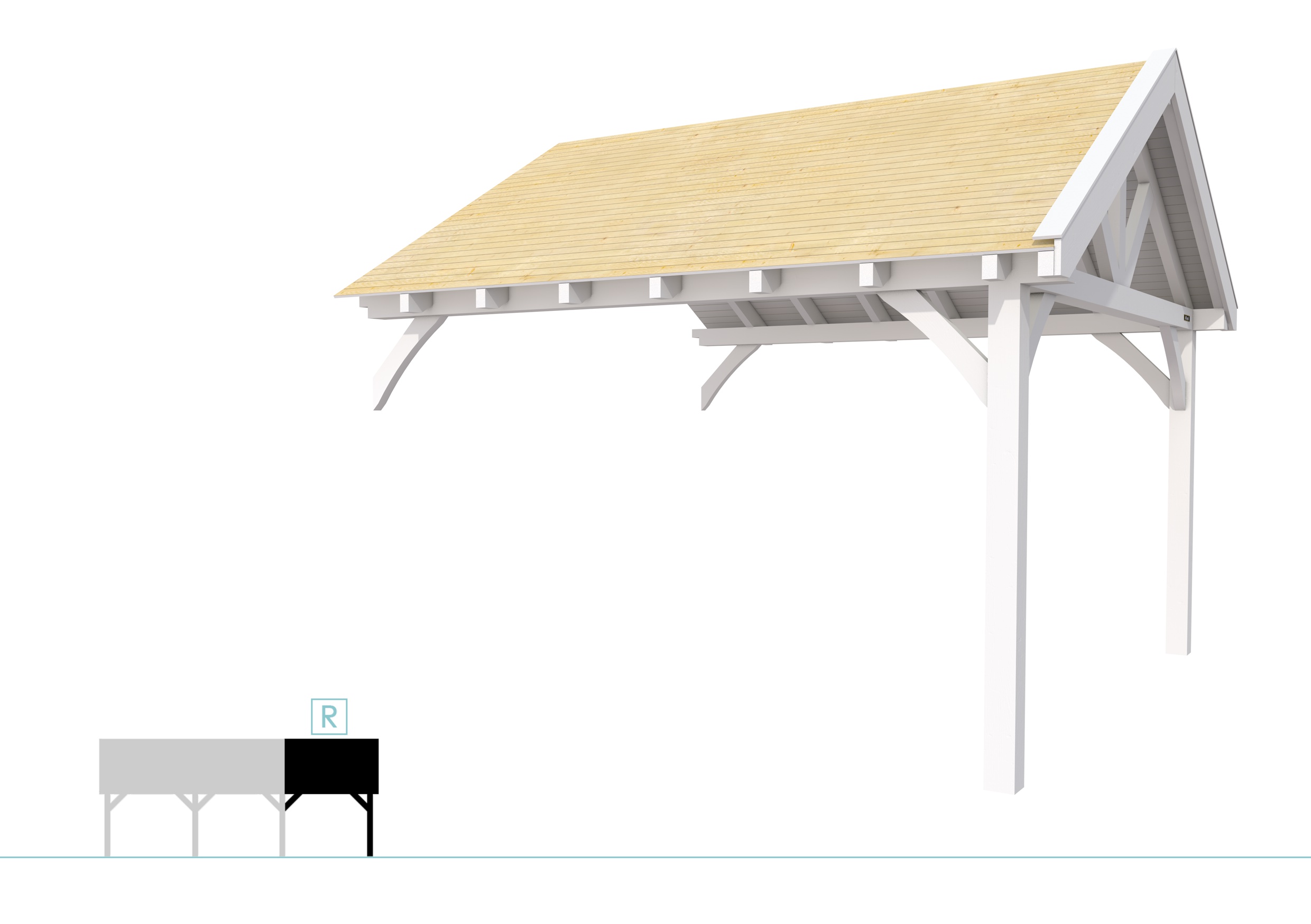 Buitenverblijf met zadeldak Excellent Modulair, vuren, rechterdeel XXL/E, 385x399 cm, wit gespoten.