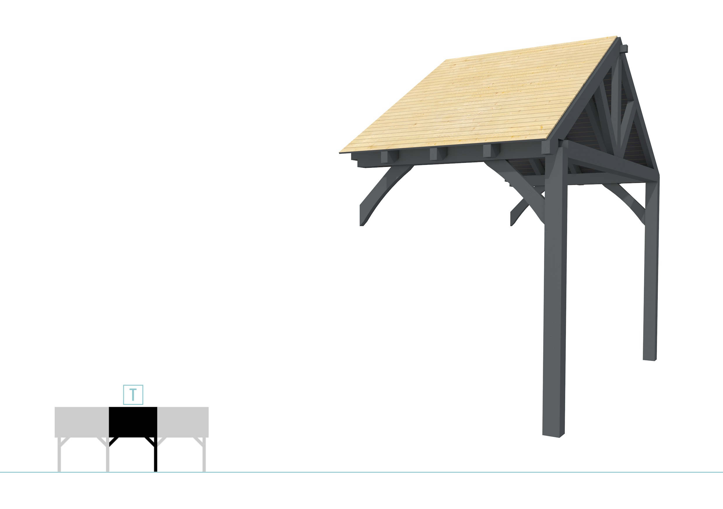 Buitenverblijf met zadeldak Excellent Modulair, vuren, tussenstuk XXL/A, 193x399 cm, antraciet gespoten.