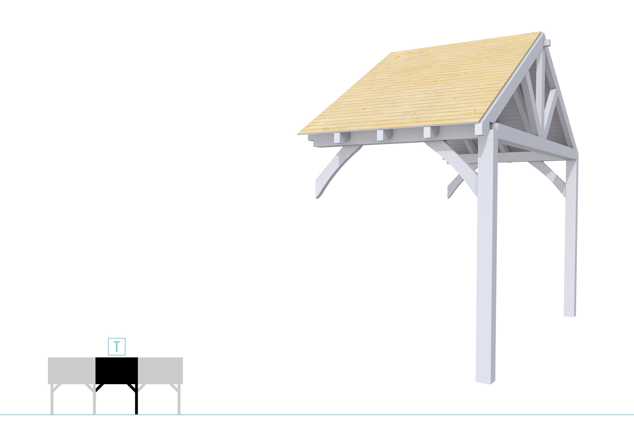 Buitenverblijf met zadeldak Excellent Modulair, vuren, tussenstuk XXL/A, 193x399 cm, lichtgrijs gespoten.
