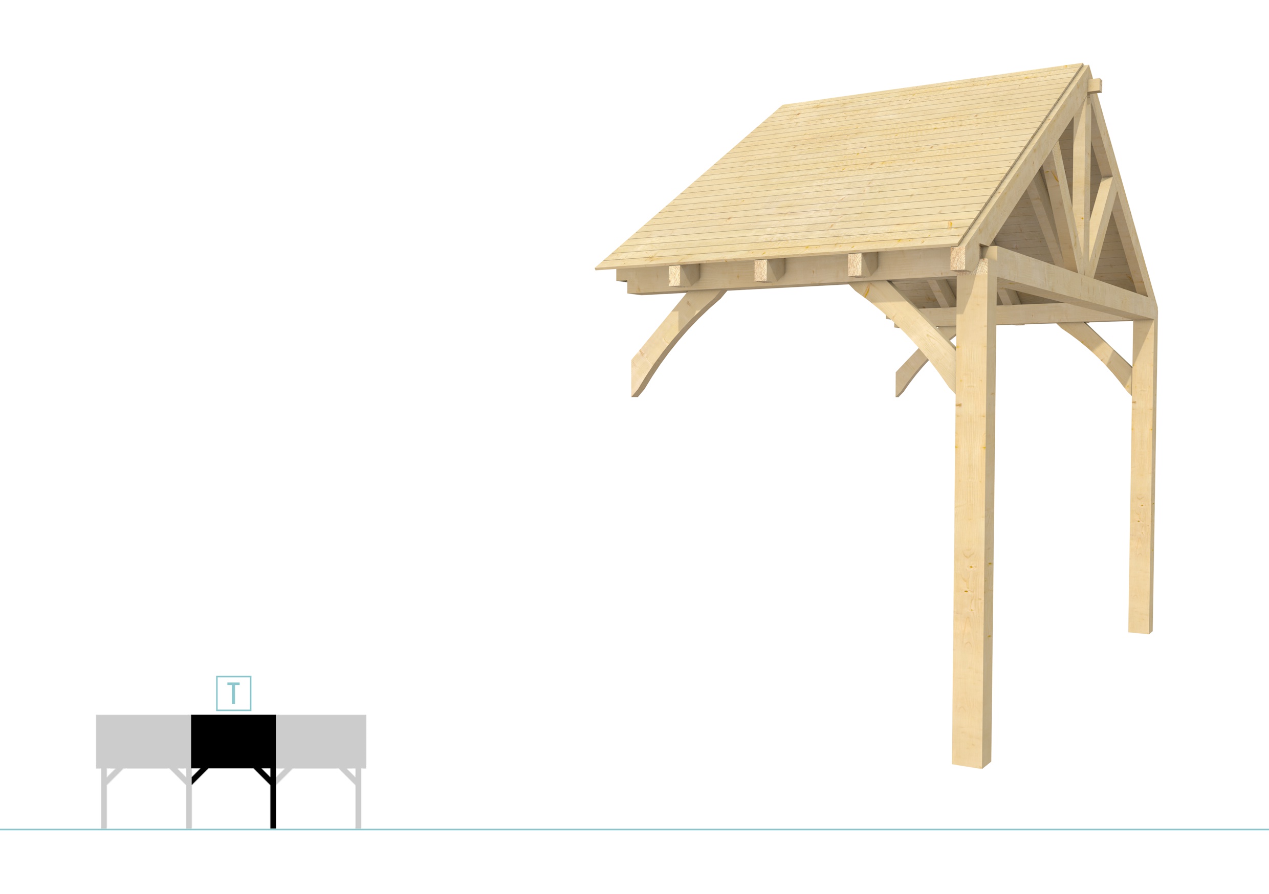 Buitenverblijf met zadeldak Excellent Modulair, vuren, tussenstuk XXL/A, 193x399 cm, onbehandeld.