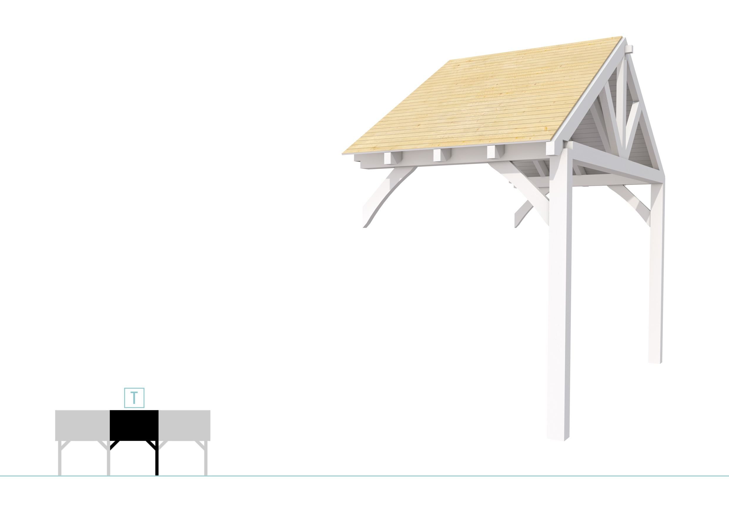 Buitenverblijf met zadeldak Excellent Modulair, vuren, tussenstuk XXL/A, 193x399 cm, wit gespoten.