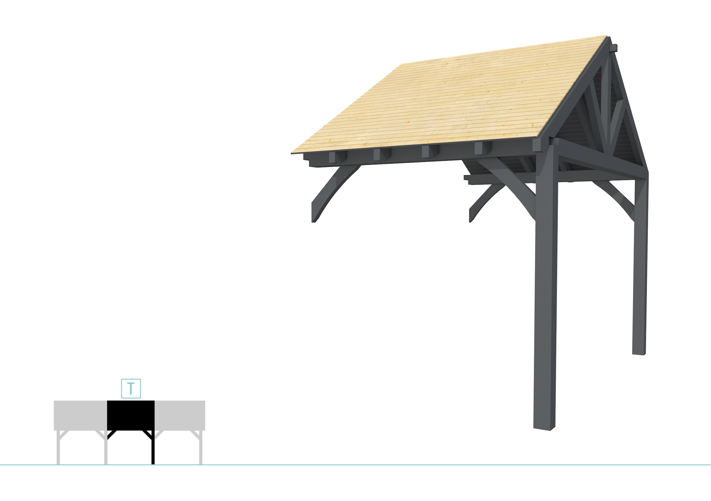 Buitenverblijf met zadeldak Excellent Modulair, vuren, tussenstuk XXL/B, 243x399 cm, antraciet gespoten.