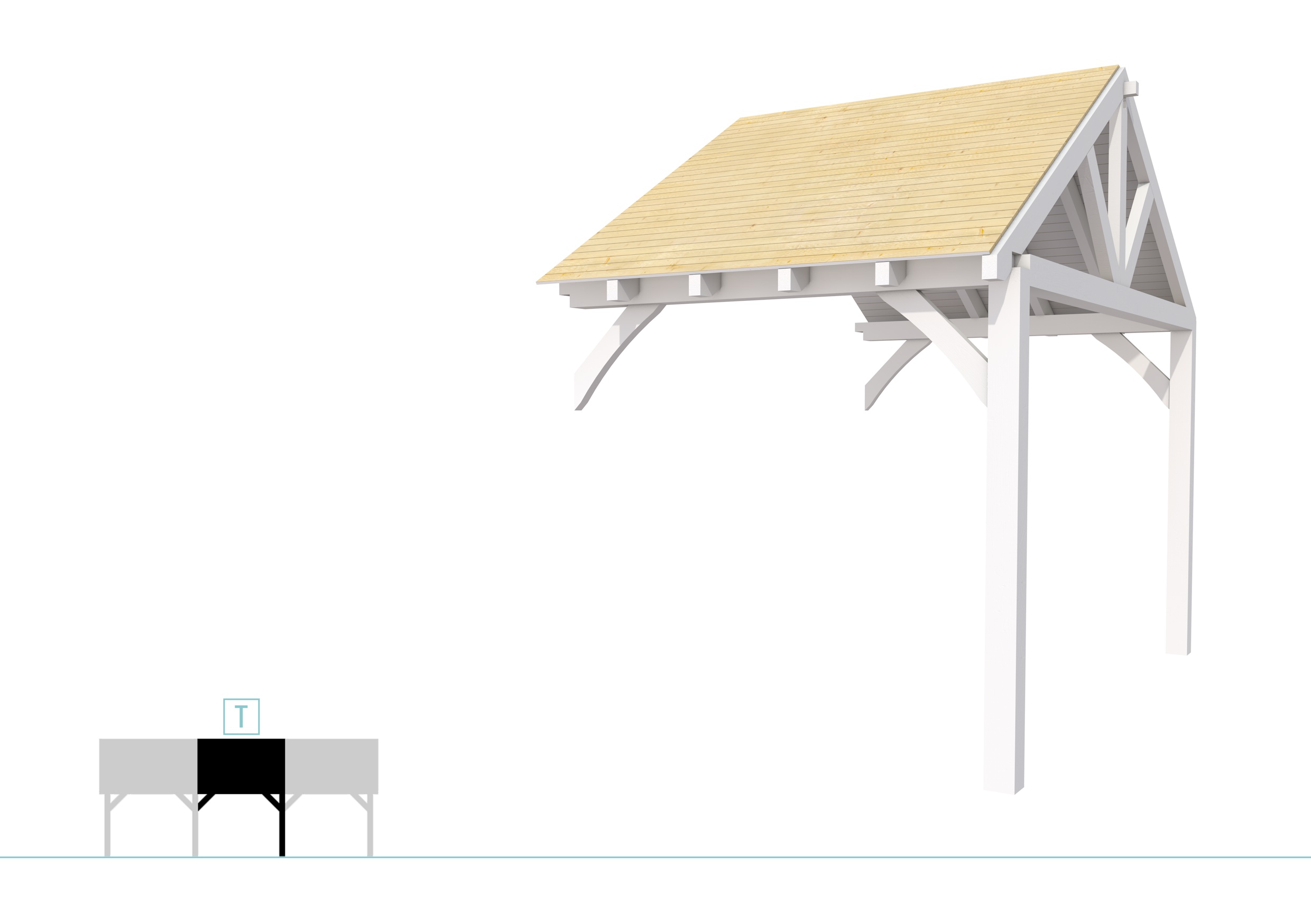 Buitenverblijf met zadeldak Excellent Modulair, vuren, tussenstuk XXL/B, 243x399 cm, wit gespoten.