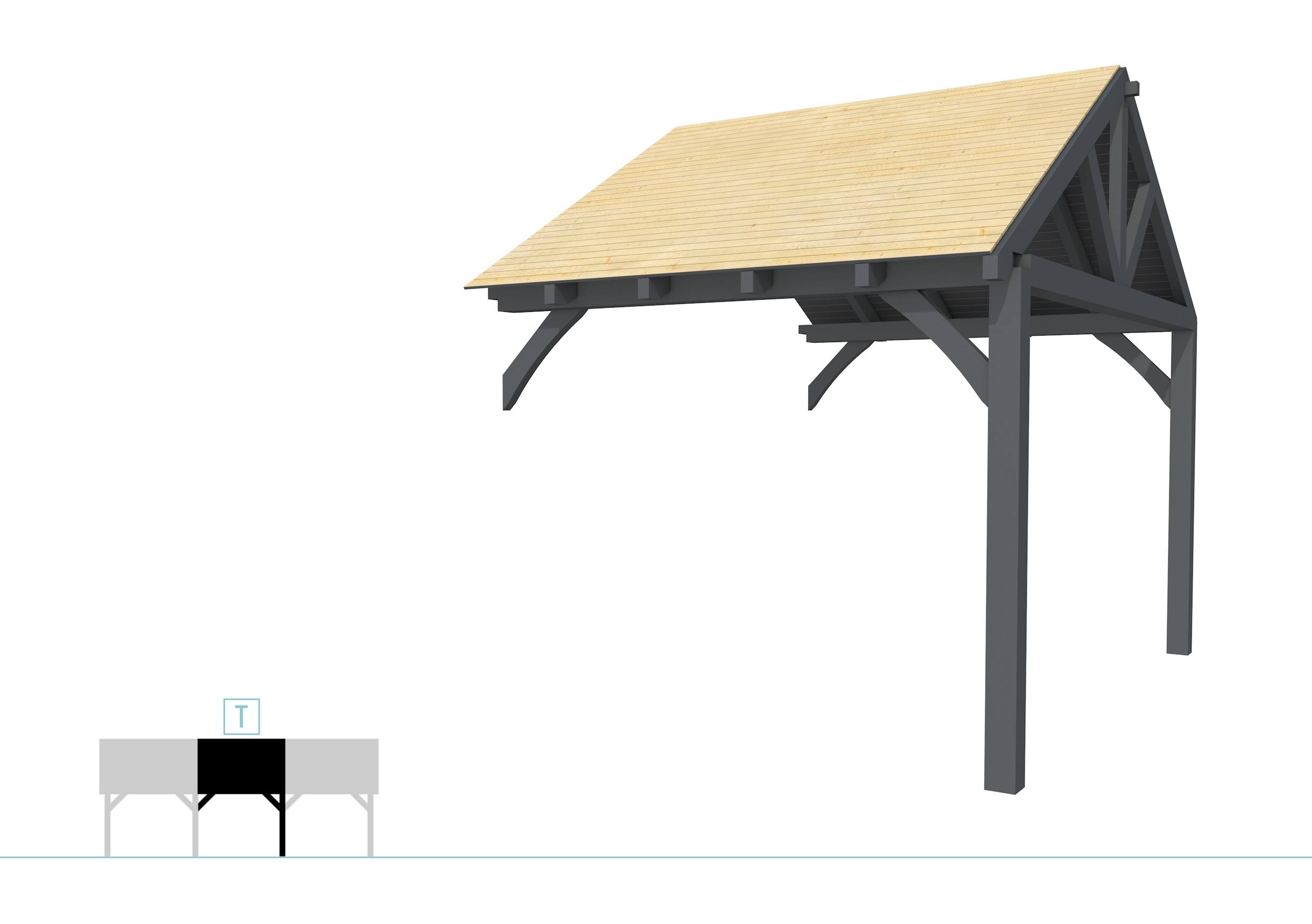 Buitenverblijf met zadeldak Excellent Modulair, vuren, tussenstuk XXL/C, 293x399 cm, antraciet gespoten.