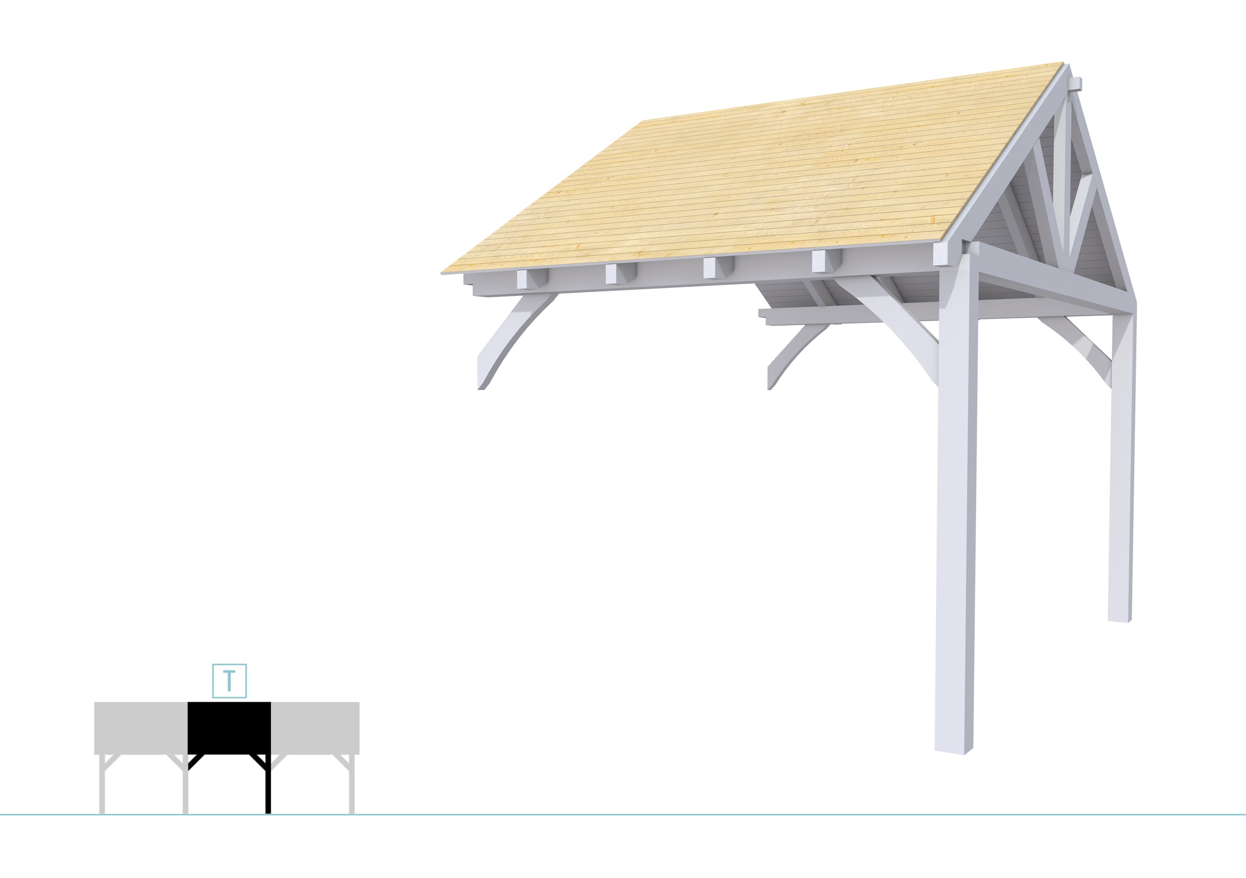 Buitenverblijf met zadeldak Excellent Modulair, vuren, tussenstuk XXL/C, 293x399 cm, lichtgrijs gespoten.