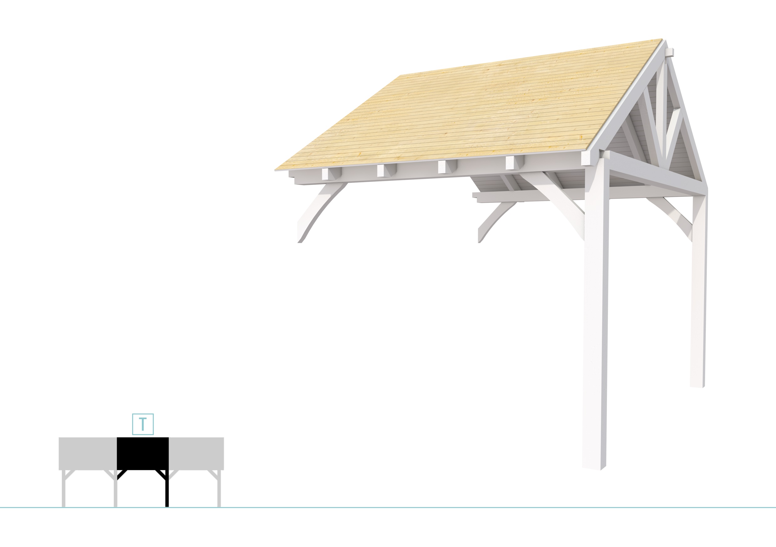 Buitenverblijf met zadeldak Excellent Modulair, vuren, tussenstuk XXL/C, 293x399 cm, wit gespoten.