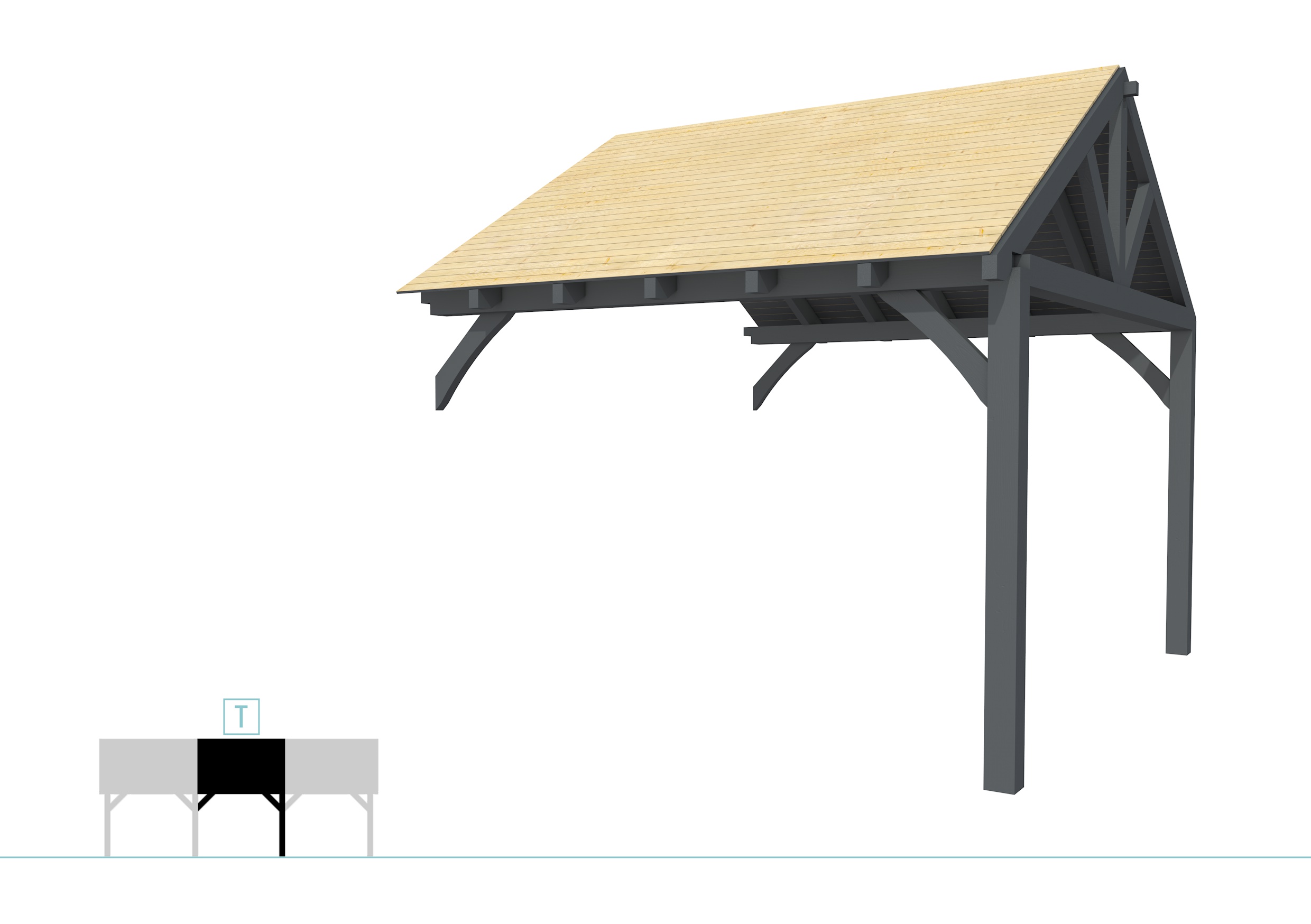 Buitenverblijf met zadeldak Excellent Modulair, vuren, tussenstuk XXL/D, 343x399 cm, antraciet gespoten.