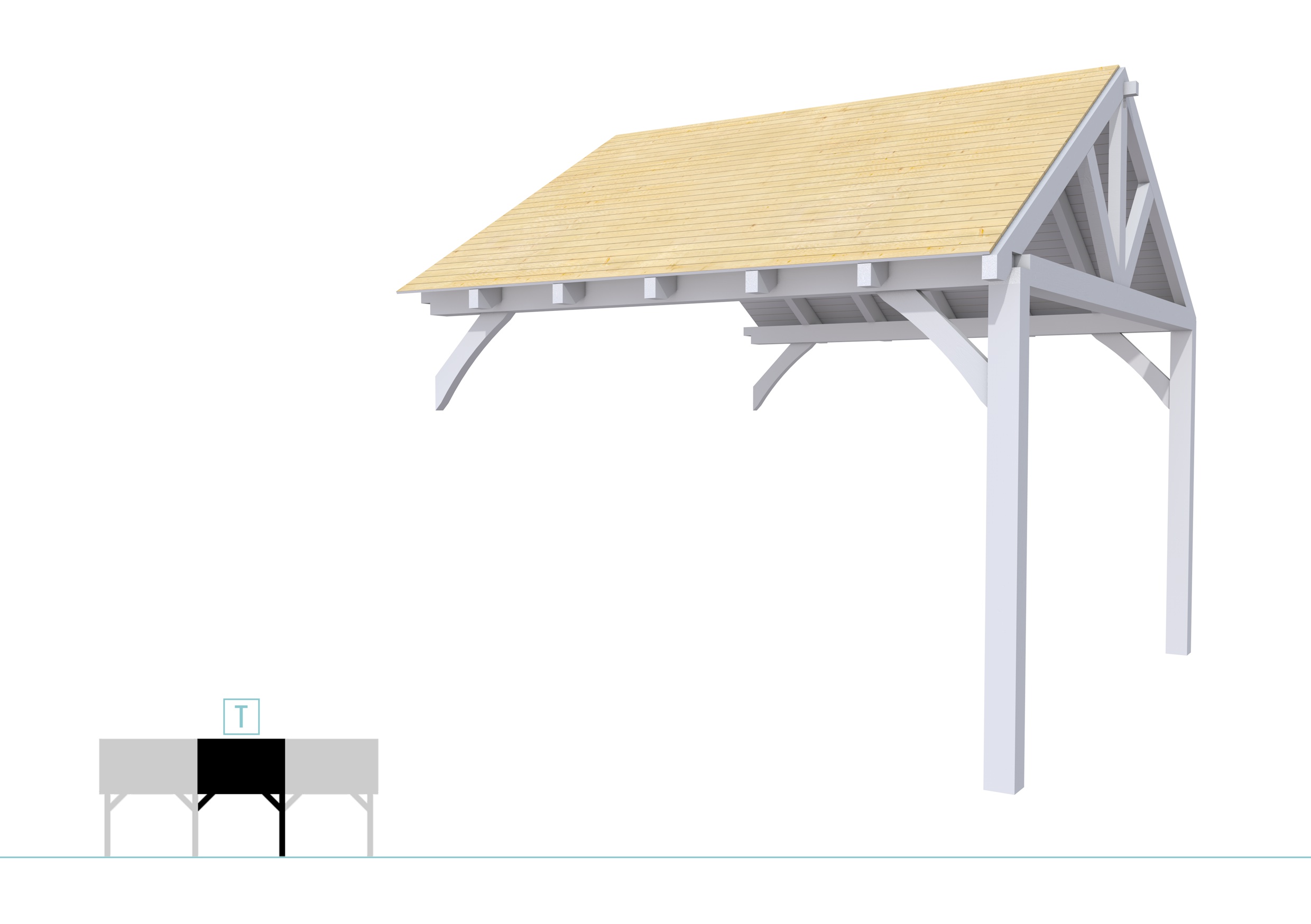 Buitenverblijf met zadeldak Excellent Modulair, vuren, tussenstuk XXL/D, 343x399 cm, lichtgrijs gespoten.