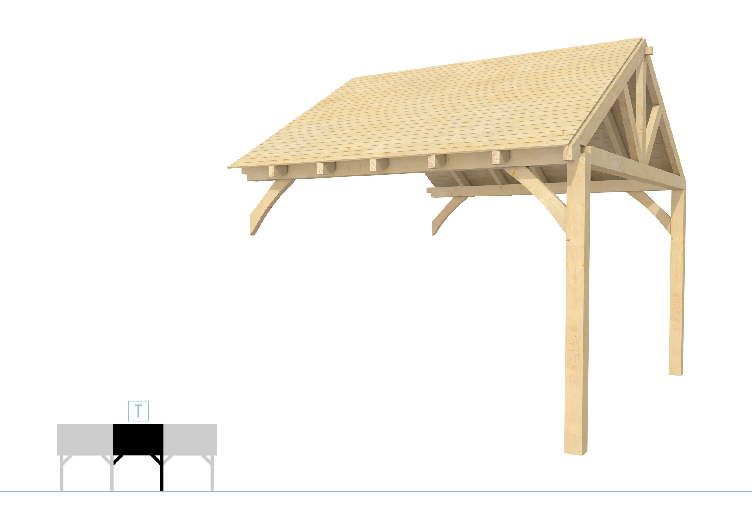 Buitenverblijf met zadeldak Excellent Modulair, vuren, tussenstuk XXL/D, 343x399 cm, onbehandeld.