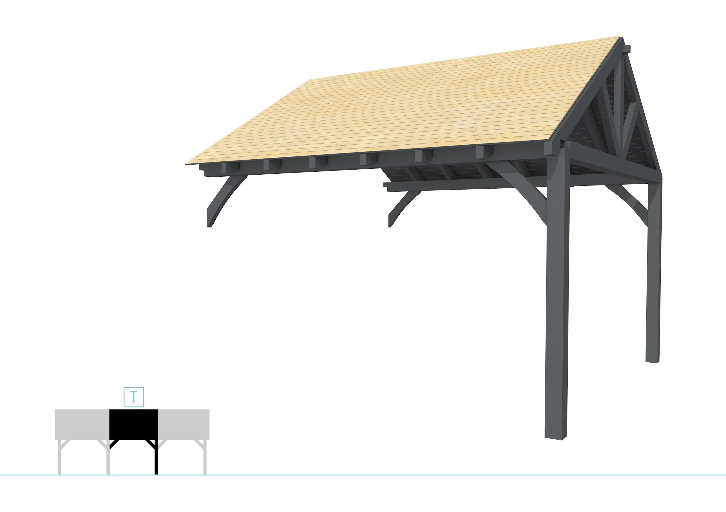 Buitenverblijf met zadeldak Excellent Modulair, vuren, tussenstuk XXL/E, 385x399 cm, antraciet gespoten.