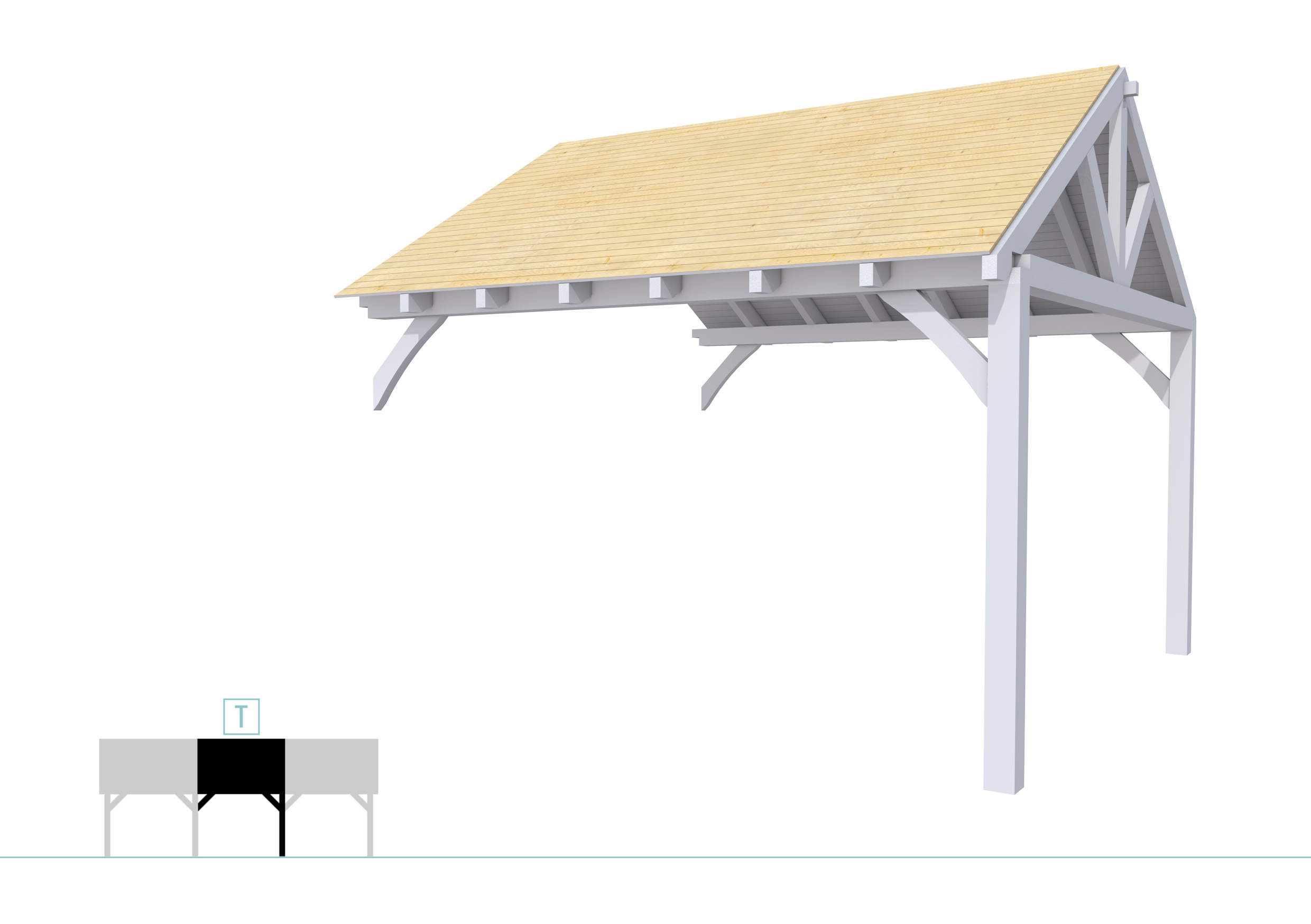 Buitenverblijf met zadeldak Excellent Modulair, vuren, tussenstuk XXL/E, 385x399 cm, lichtgrijs gespoten.