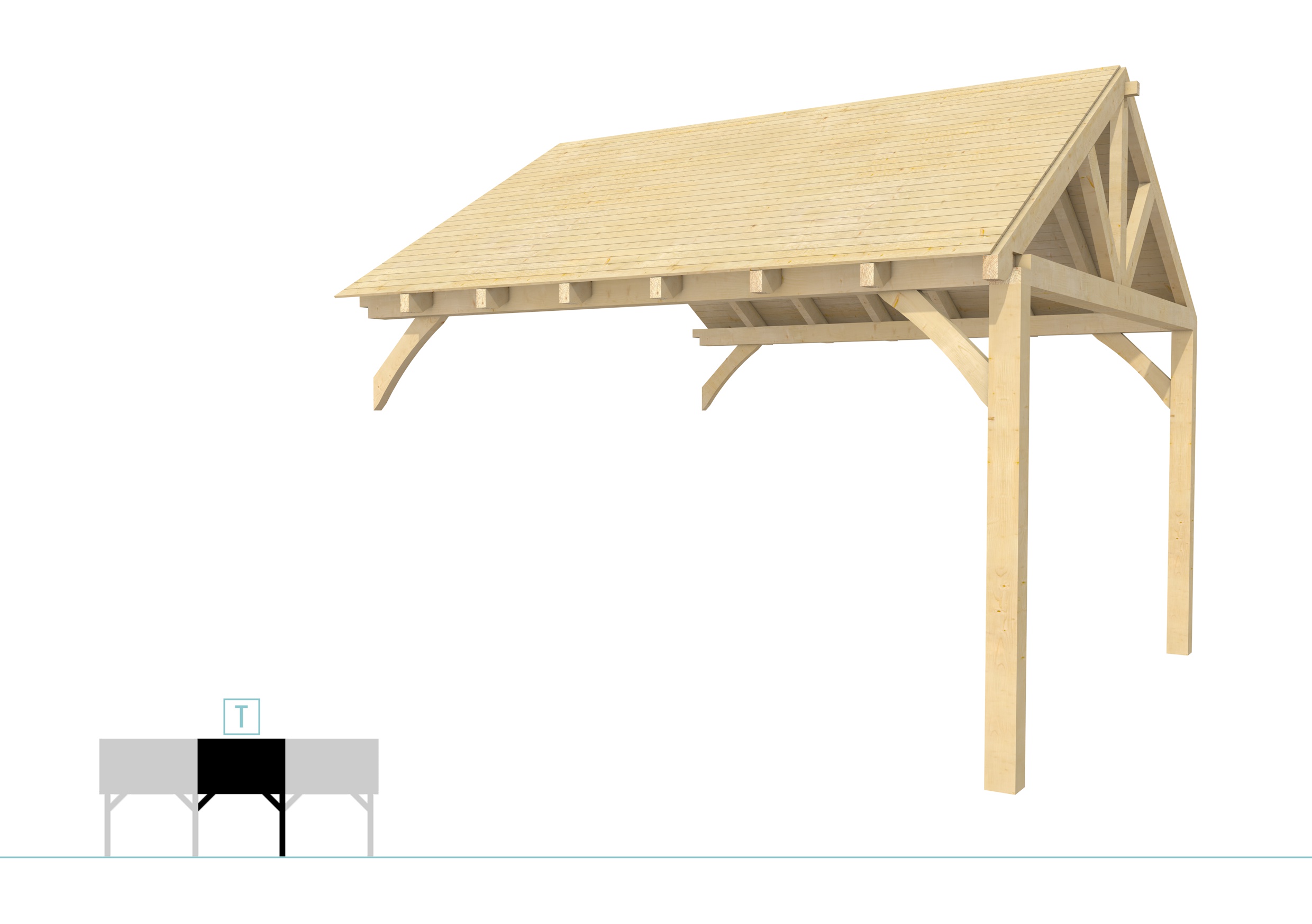 Buitenverblijf met zadeldak Excellent Modulair, vuren, tussenstuk XXL/E, 385x399 cm, onbehandeld.