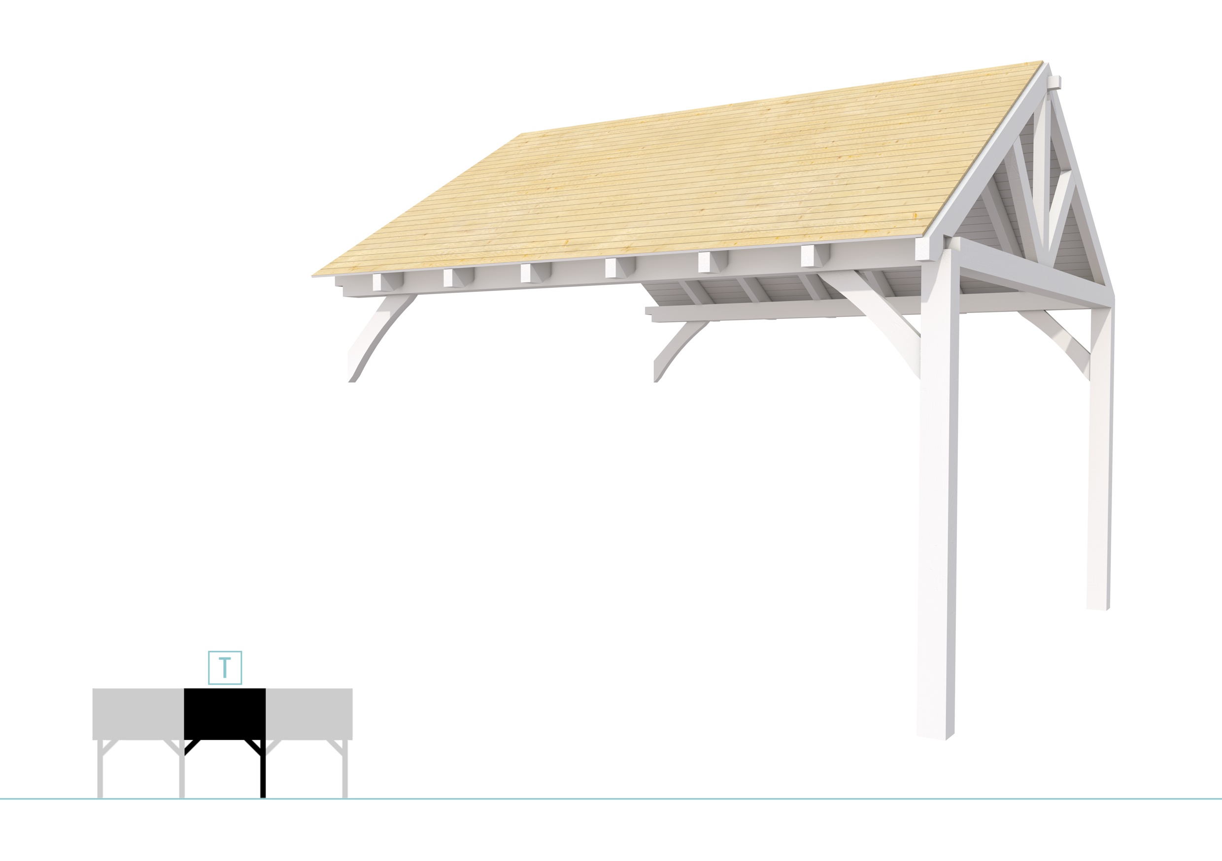 Buitenverblijf met zadeldak Excellent Modulair, vuren, tussenstuk XXL/E, 385x399 cm, wit gespoten.