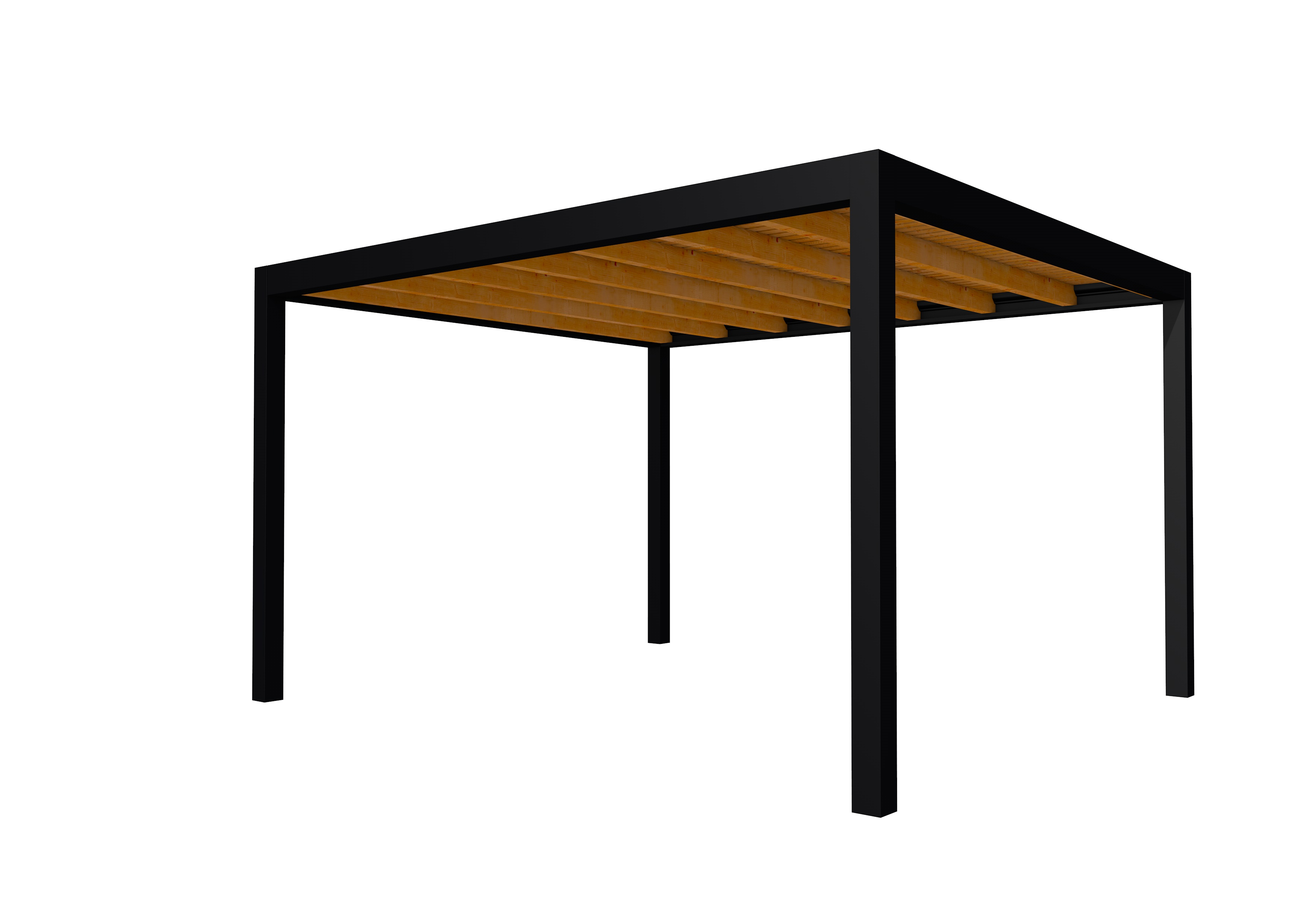 Buitenverblijf plat dak Allure I, douglas, basismodel XL/E, 395x353 cm, transparant gespoten.