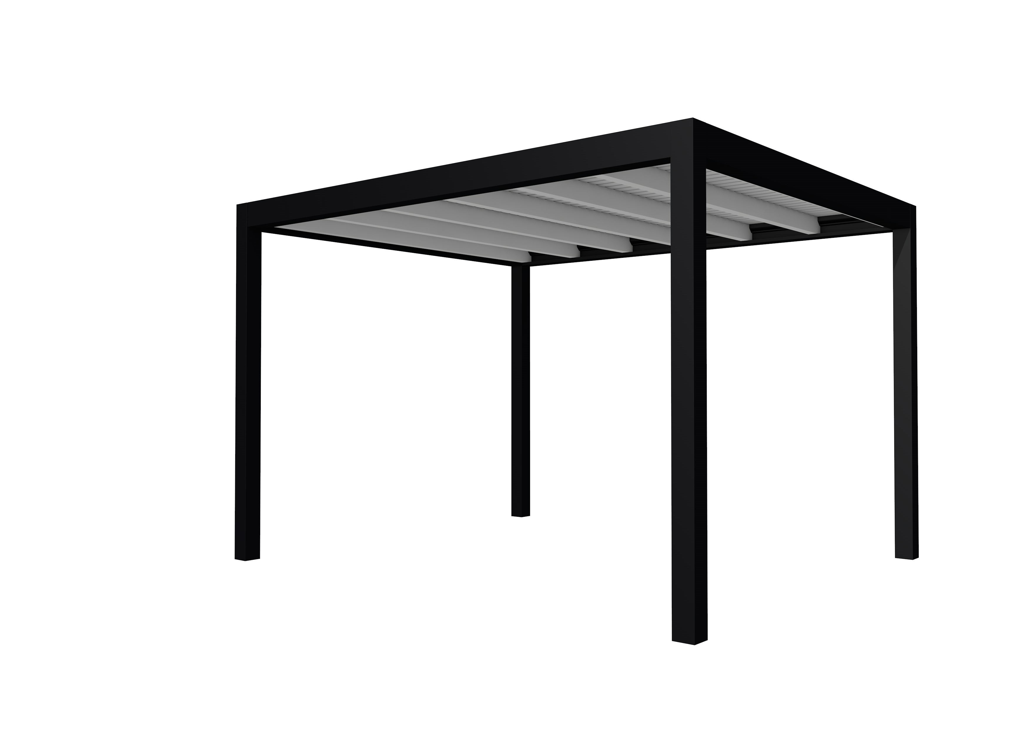 Buitenverblijf plat dak Allure I, vuren, basismodel L/D, 353x303 cm, lichtgrijs gespoten.