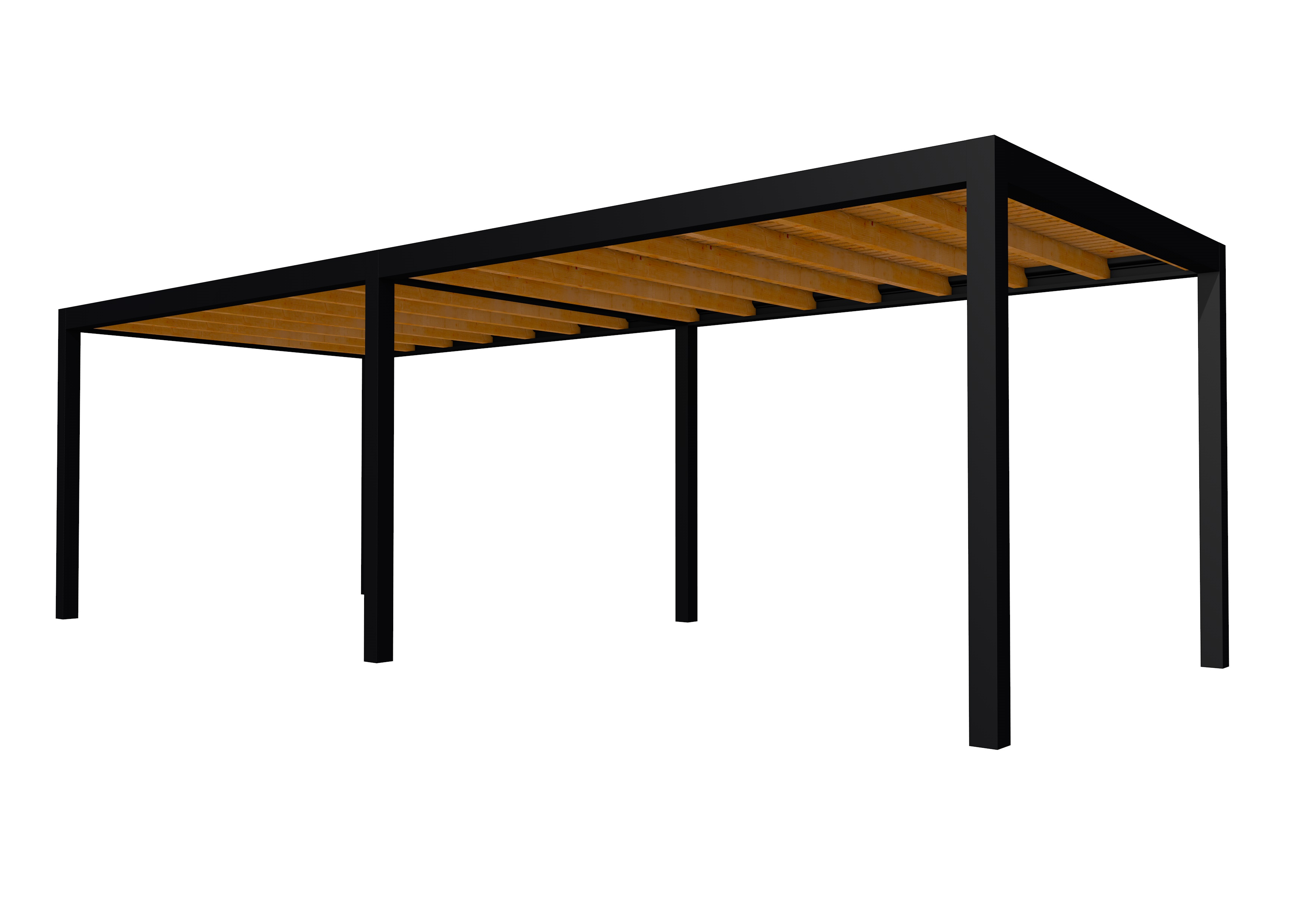 Buitenverblijf plat dak Allure II, douglas, basismodel L/E, 778x303 cm, transparant gespoten.