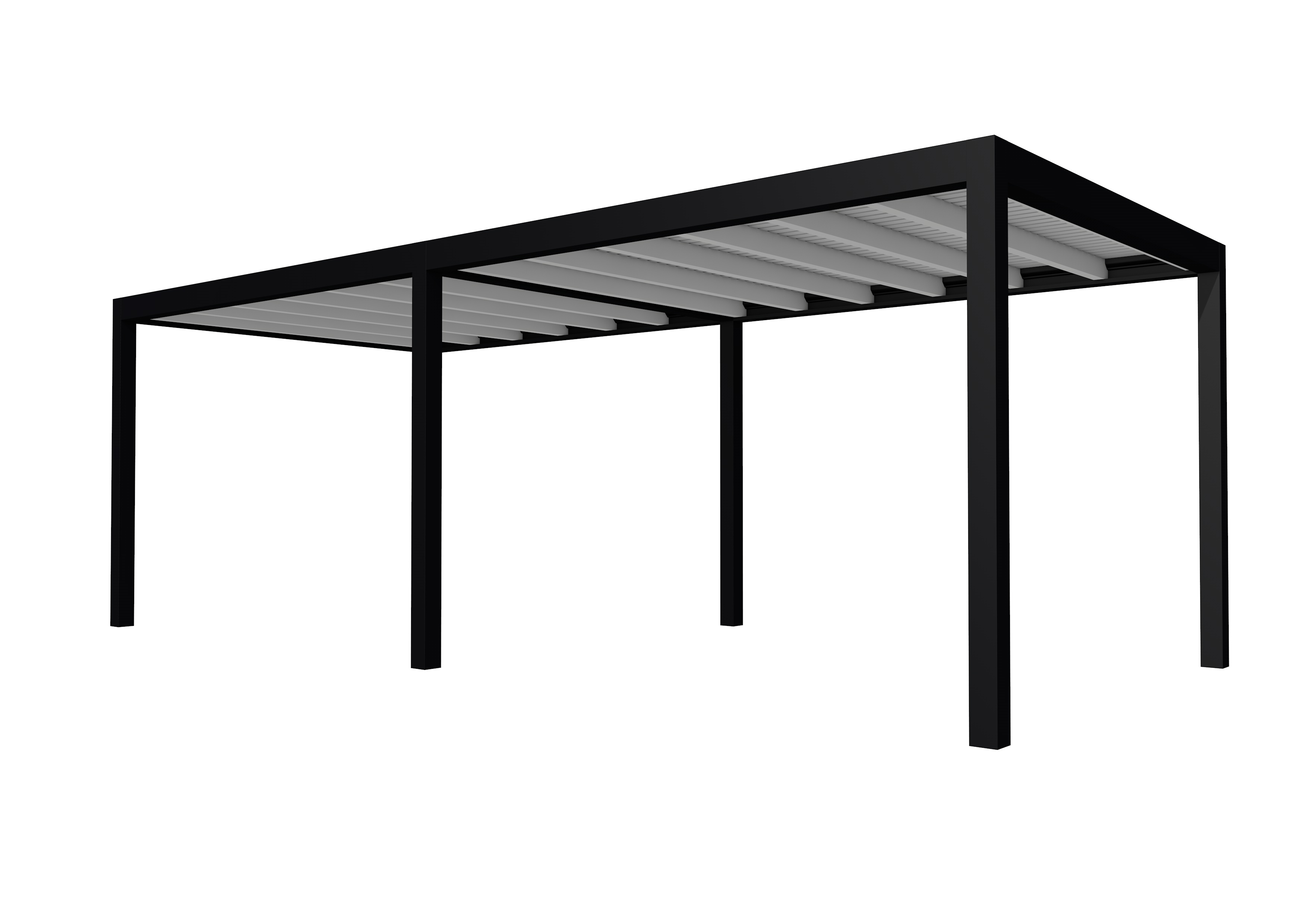 Buitenverblijf plat dak Allure II, vuren, basismodel L/D, 693x303 cm, lichtgrijs gespoten.