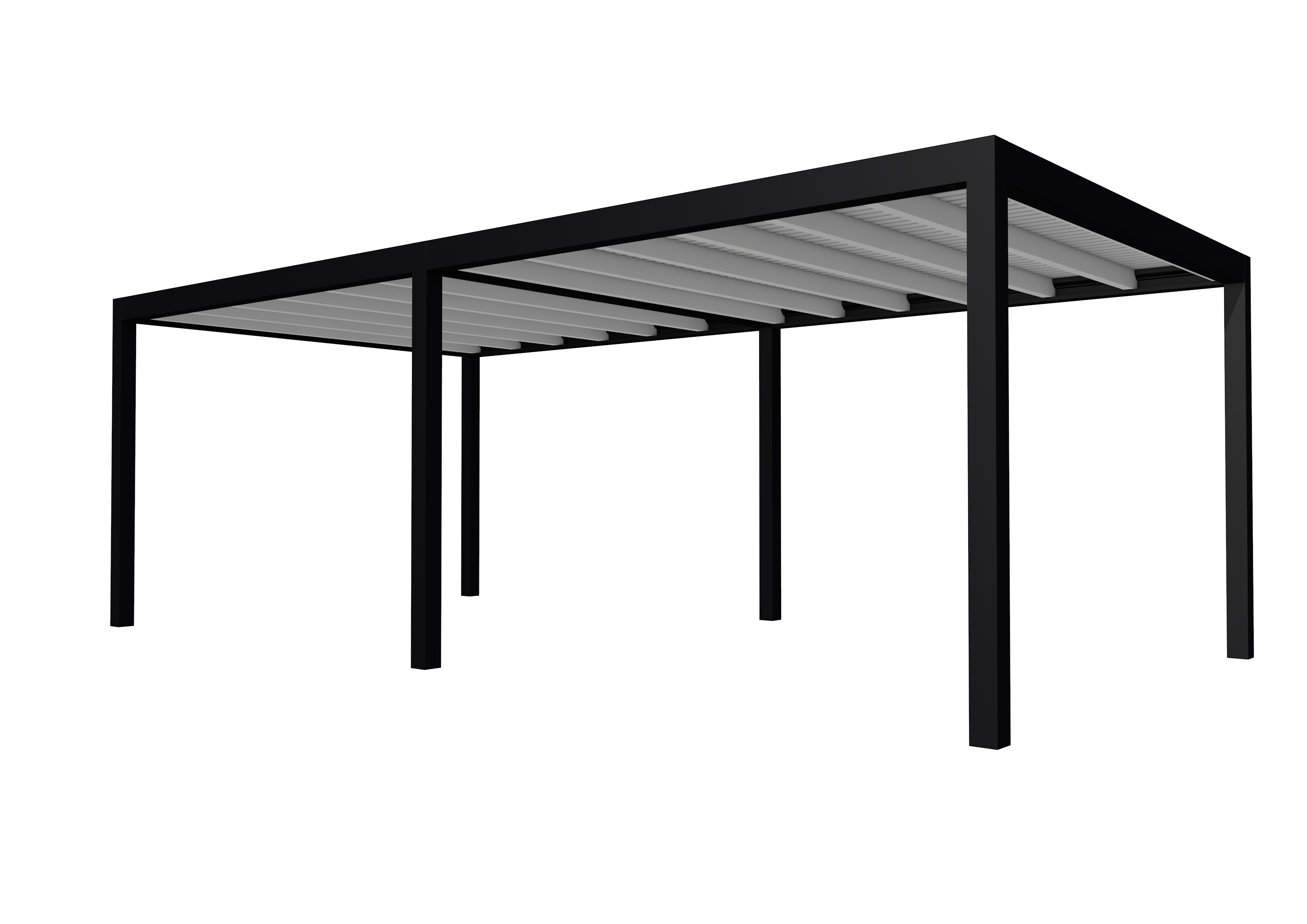 Buitenverblijf plat dak Allure II, vuren, basismodel XL/D, 693x353 cm, lichtgrijs gespoten.