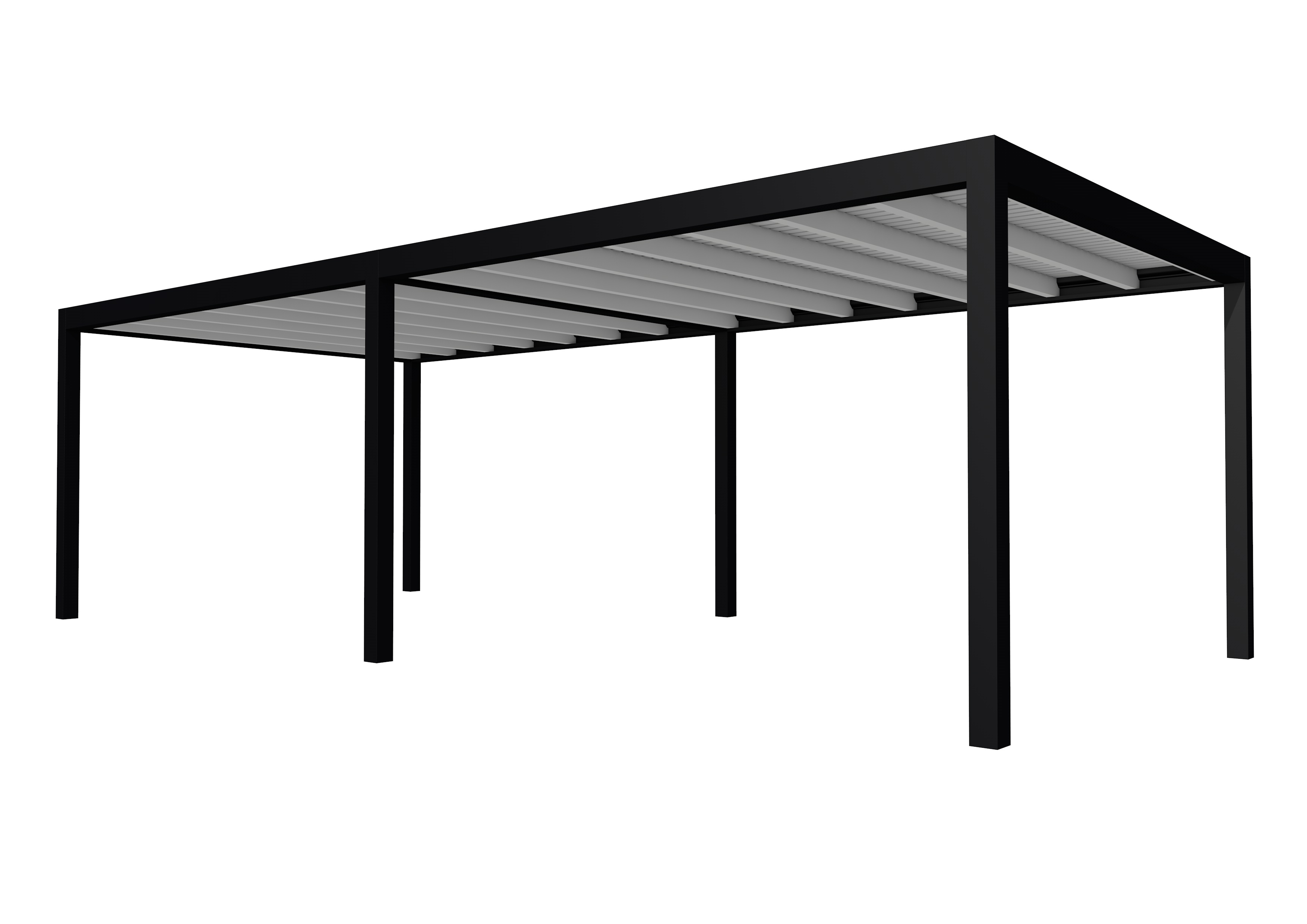 Buitenverblijf plat dak Allure II, vuren, basismodel XL/E, 778x353 cm, lichtgrijs gespoten.