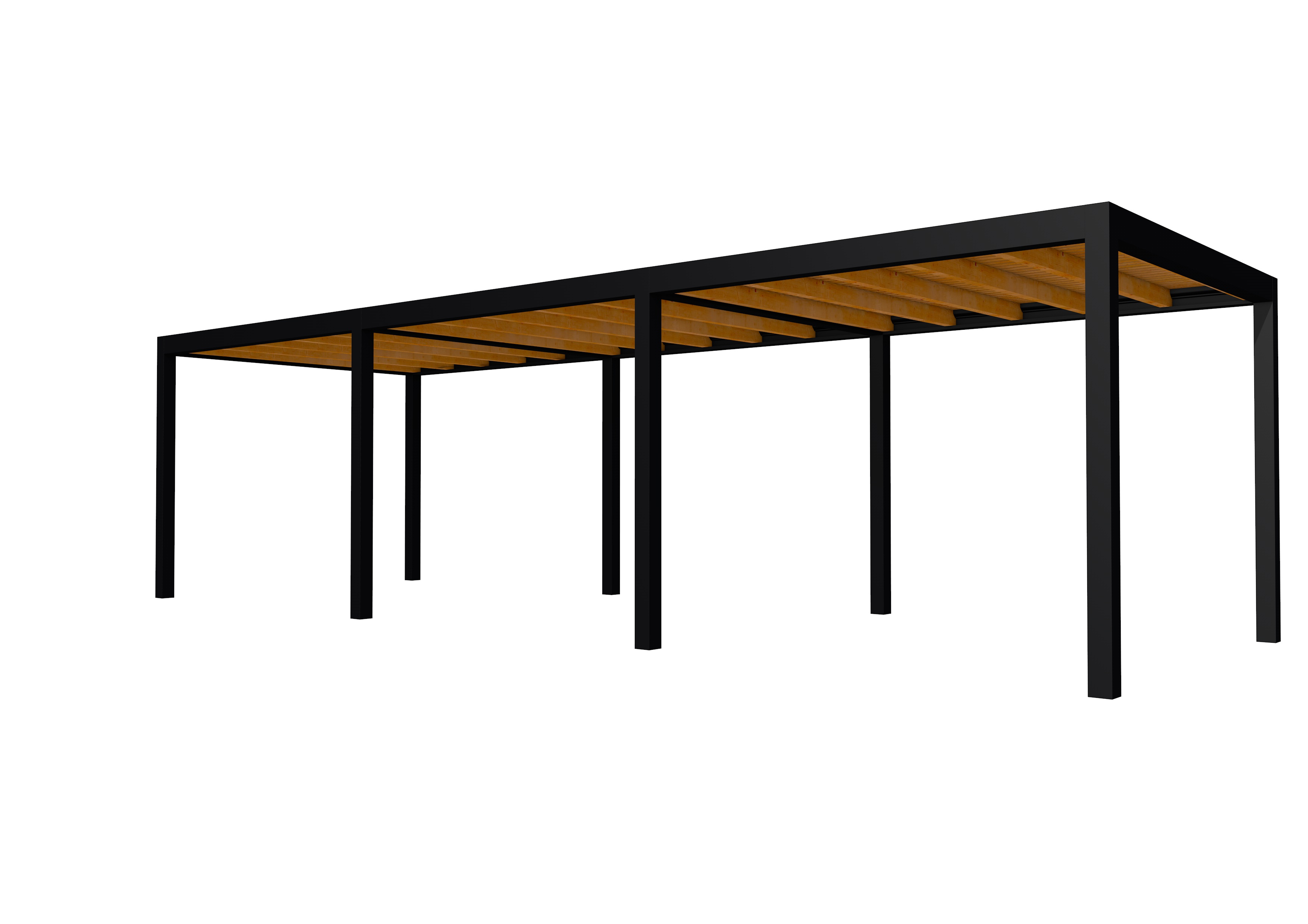 Buitenverblijf plat dak Allure III, douglas, basismodel L/C, 884x303 cm, transparant gespoten.