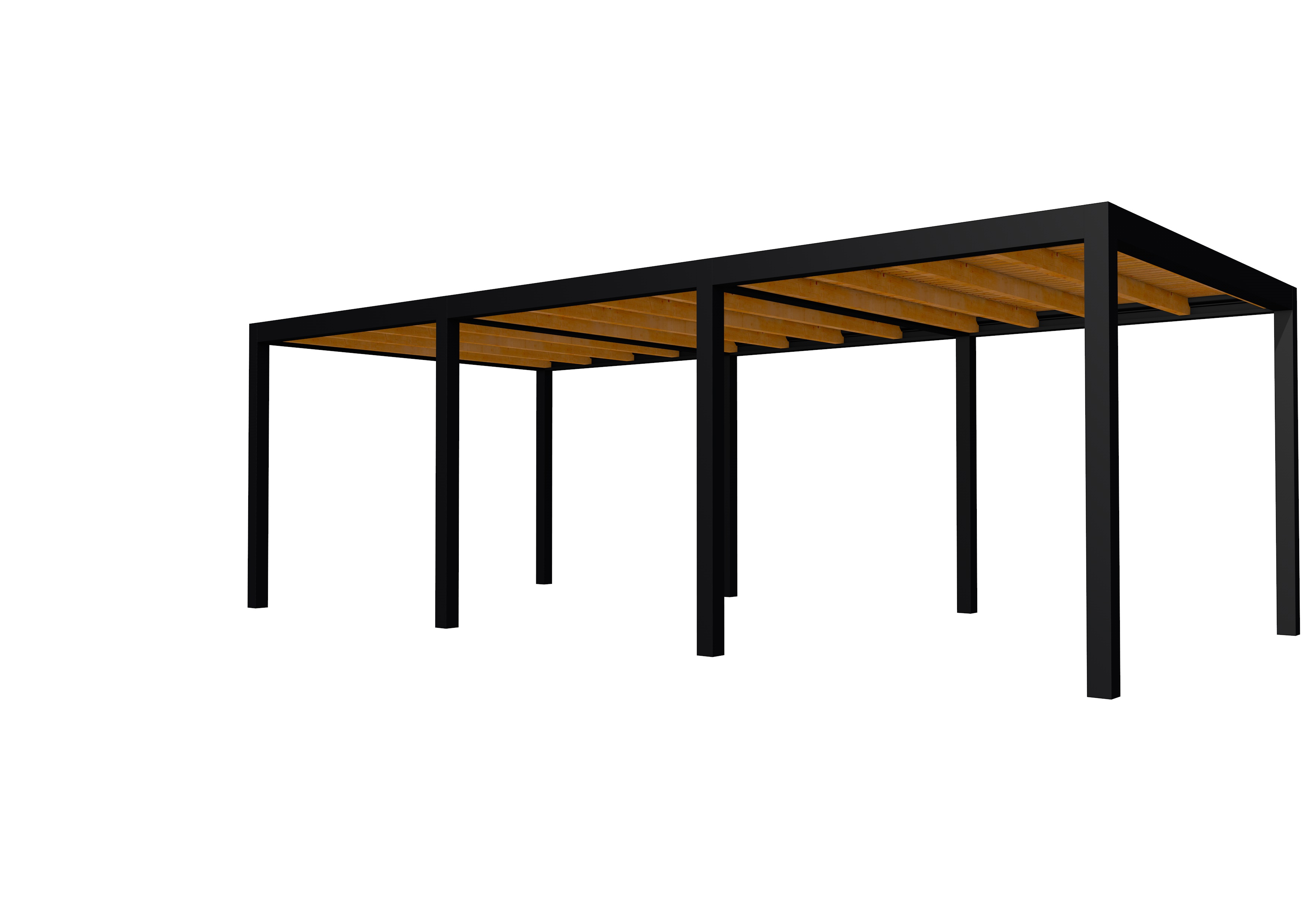 Buitenverblijf plat dak Allure III, douglas, basismodel XL/B, 734x353 cm, transparant gespoten.