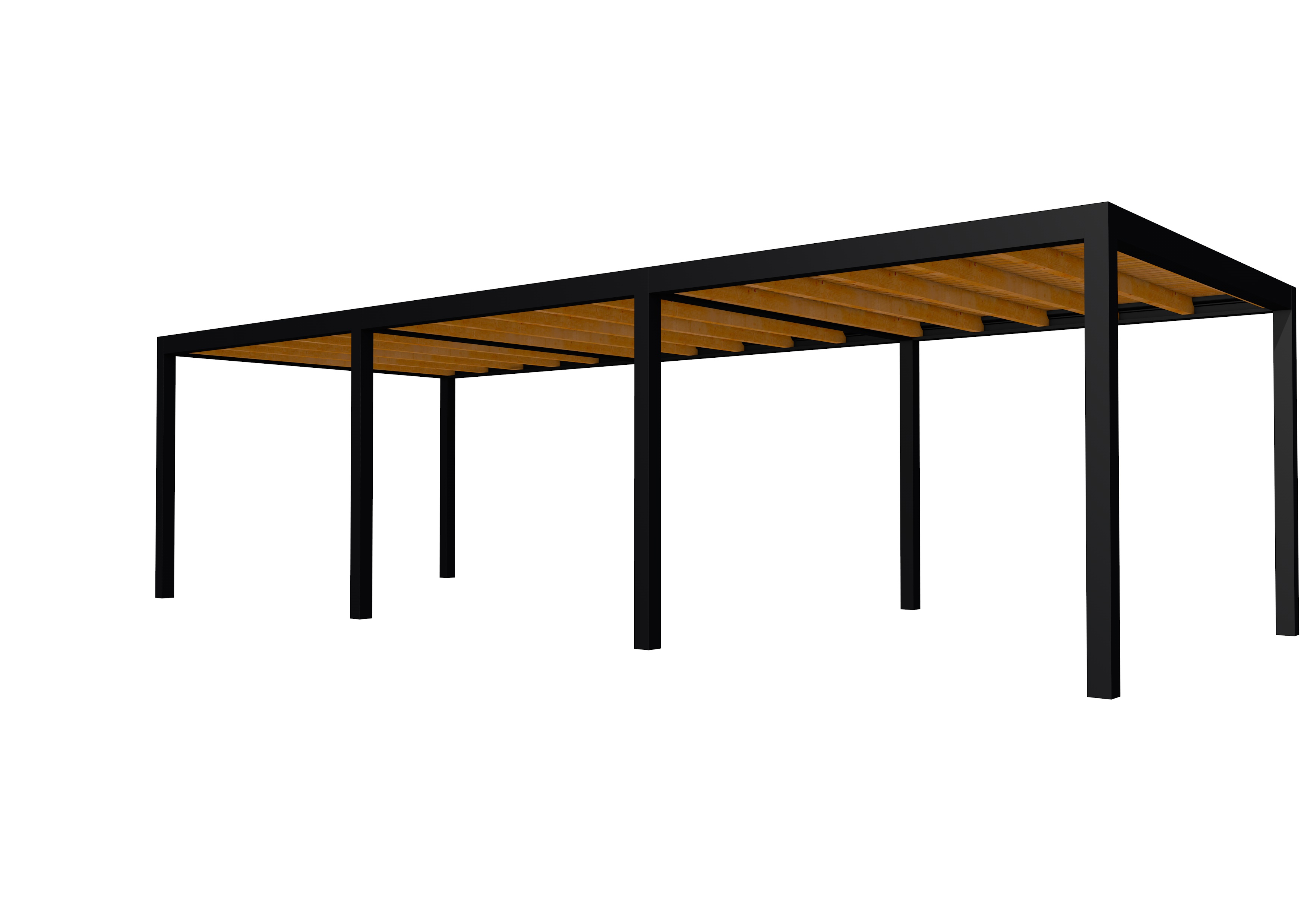 Buitenverblijf plat dak Allure III, douglas, basismodel XL/C, 884x353 cm, transparant gespoten.
