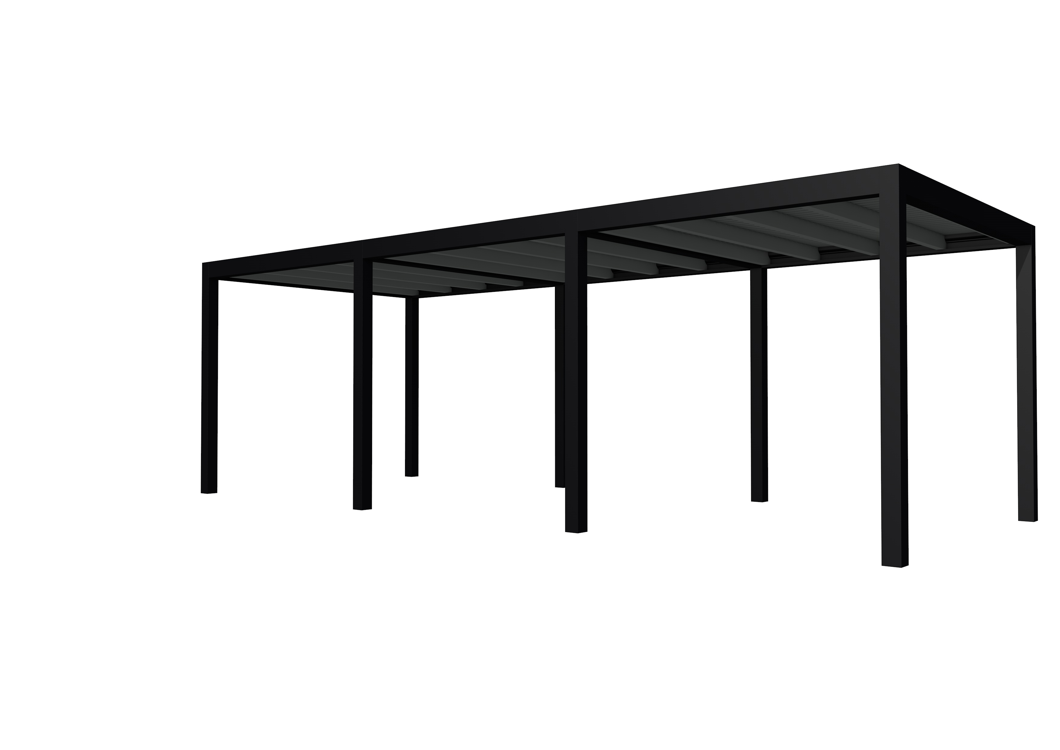 Buitenverblijf plat dak Allure III, vuren, basismodel L/B, 734x303 cm, antraciet gespoten.