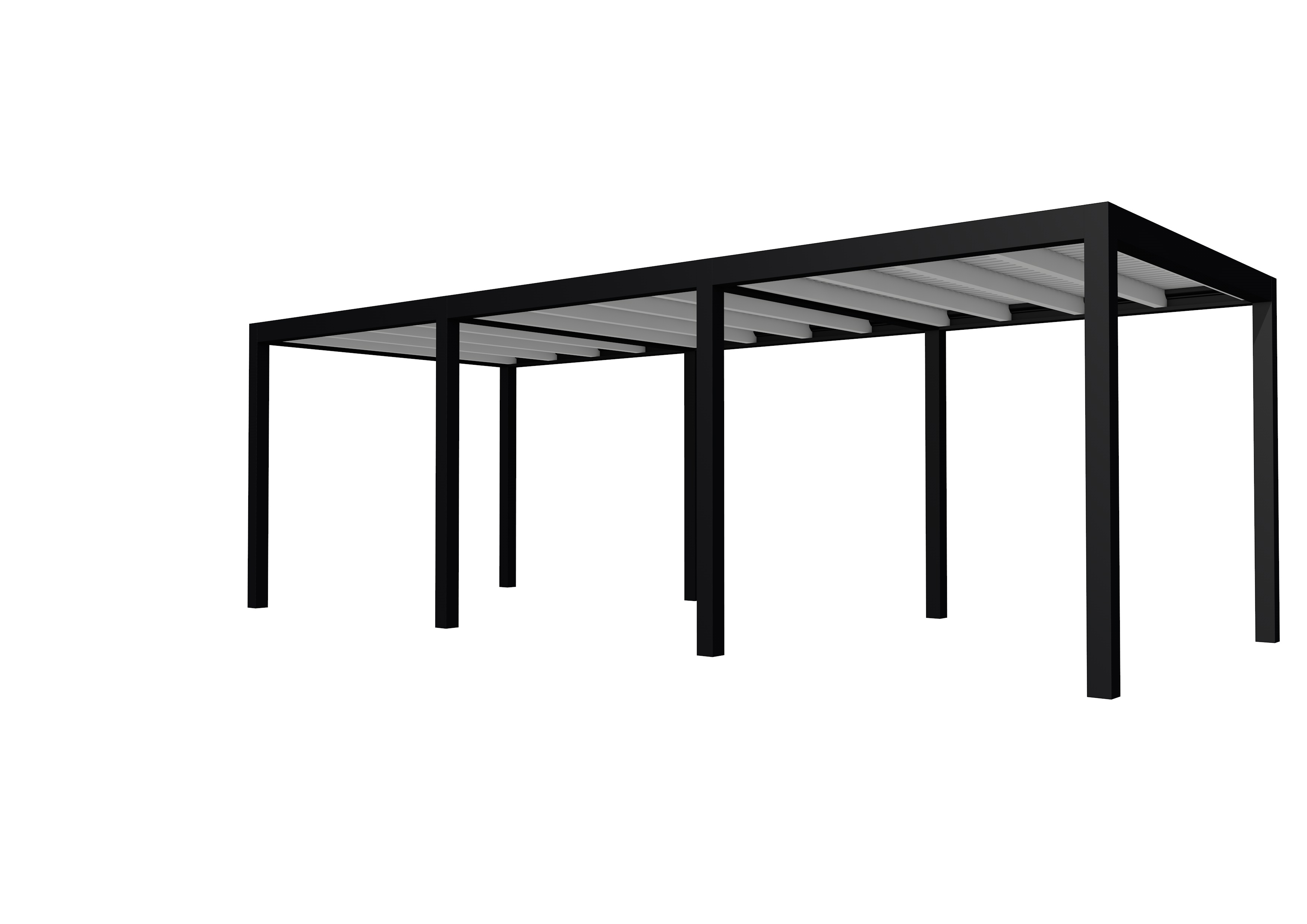 Buitenverblijf plat dak Allure III, vuren, basismodel L/B, 734x303 cm, lichtgrijs gespoten.