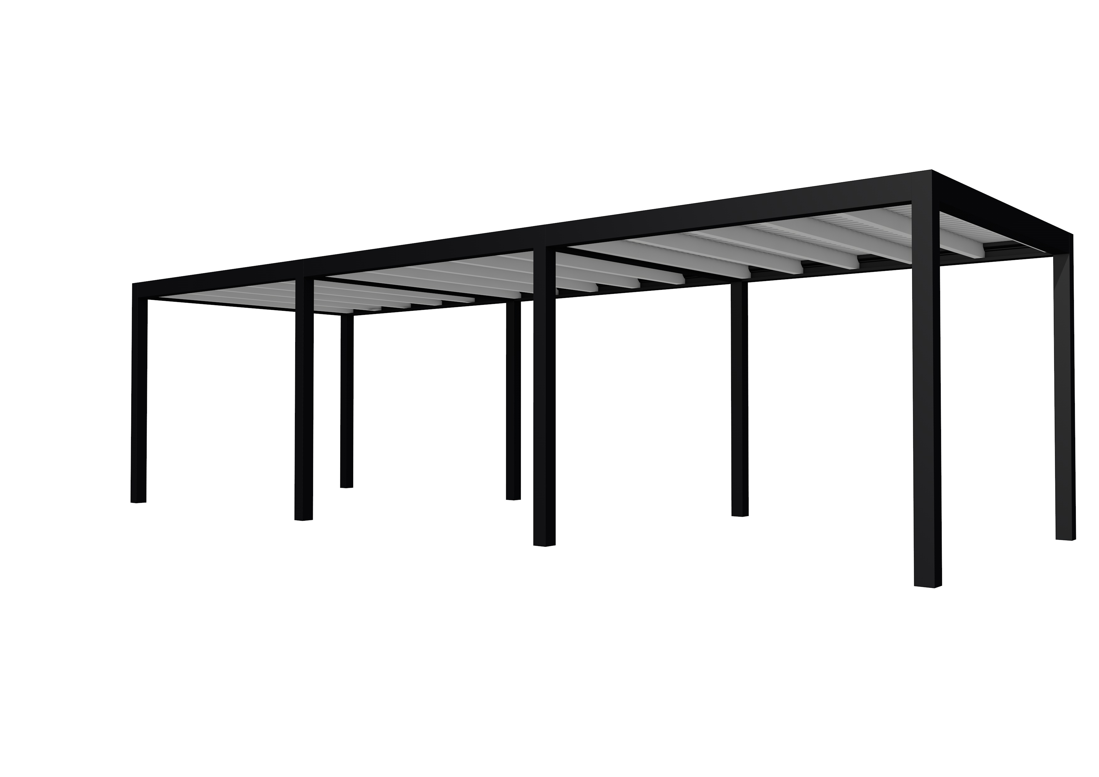 Buitenverblijf plat dak Allure III, vuren, basismodel L/C, 884x303 cm, lichtgrijs gespoten.