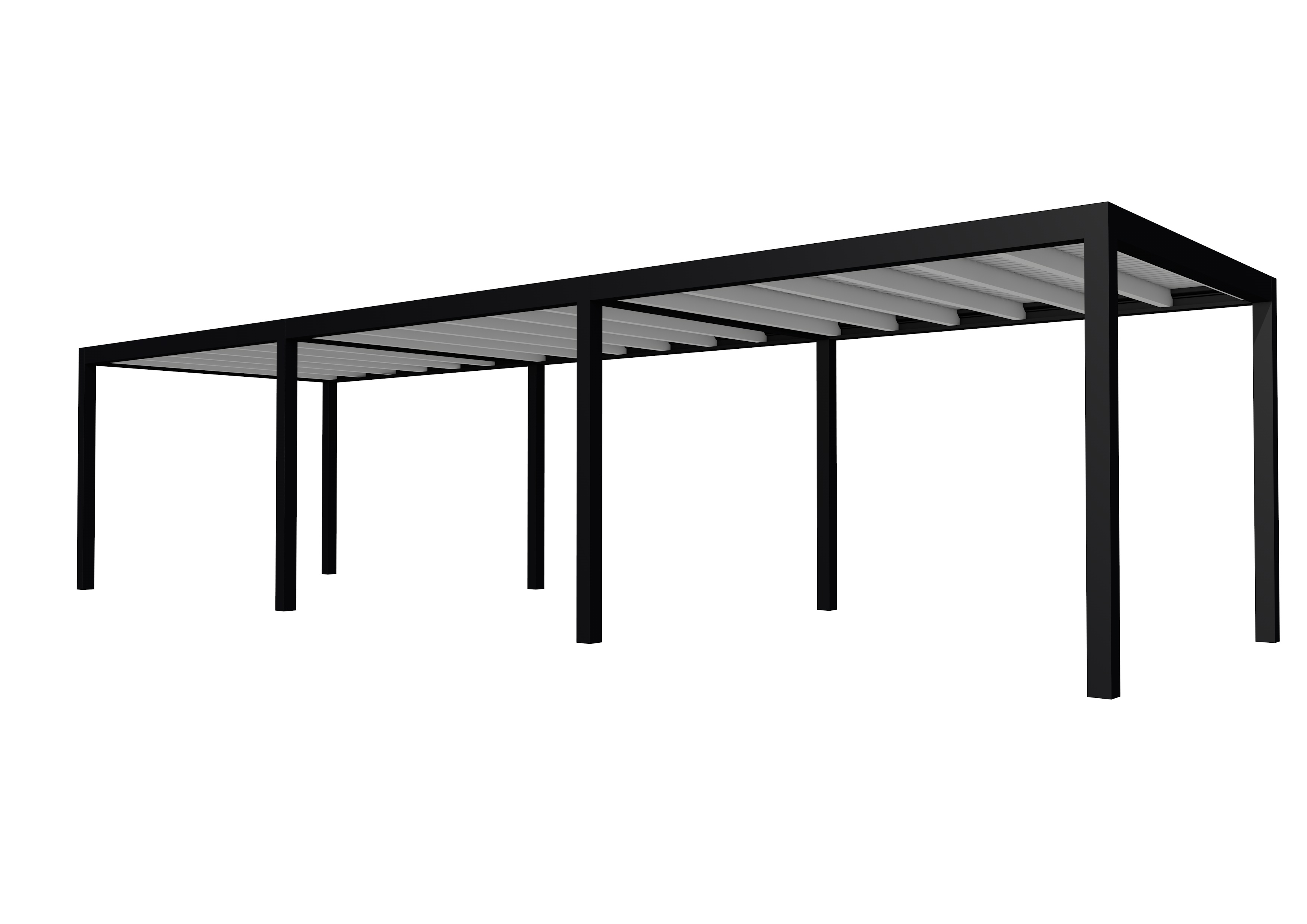 Buitenverblijf plat dak Allure III, vuren, basismodel L/D, 1034x303 cm, lichtgrijs gespoten.