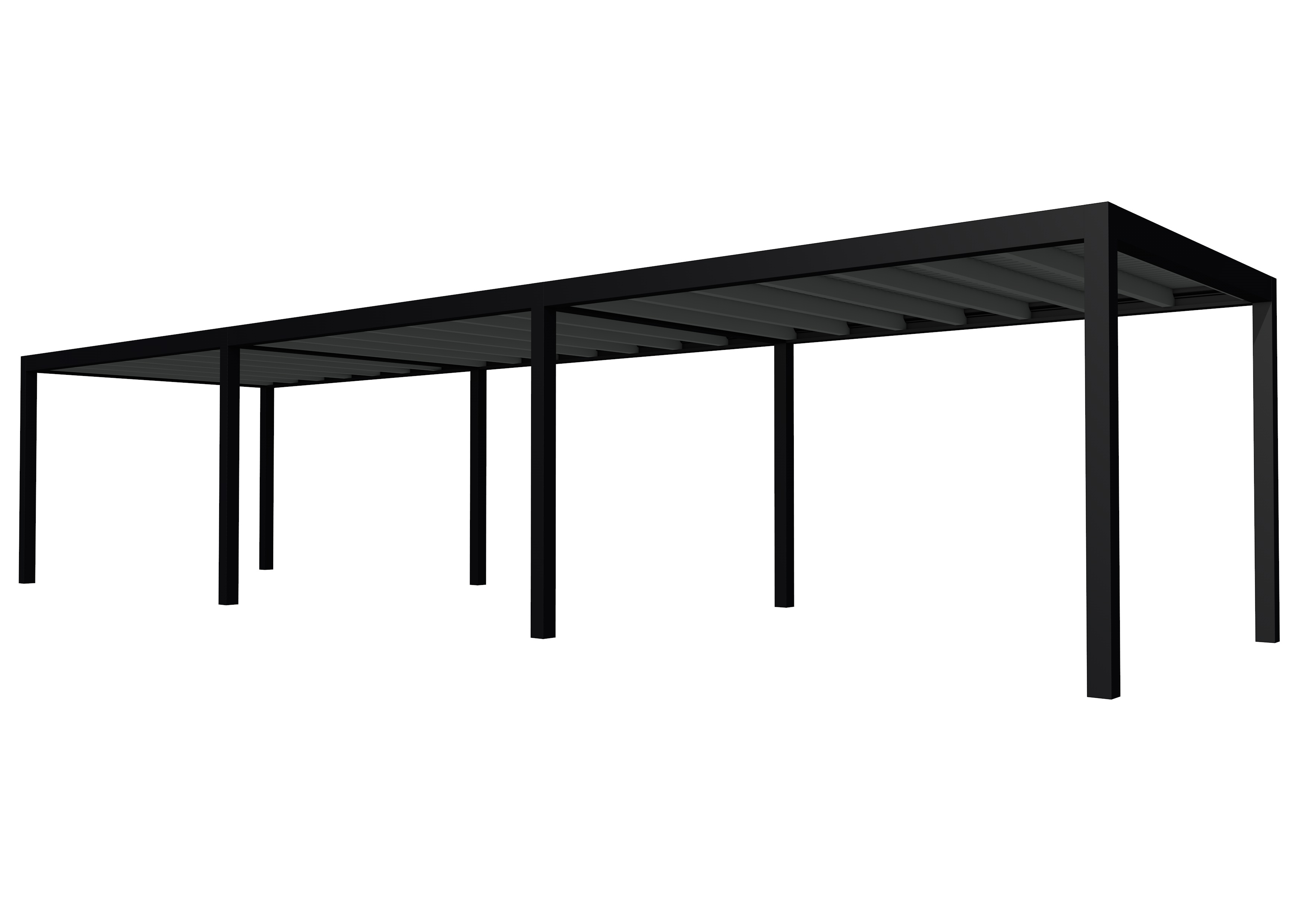 Buitenverblijf plat dak Allure III, vuren, basismodel L/E, 1161x303 cm, antraciet gespoten.