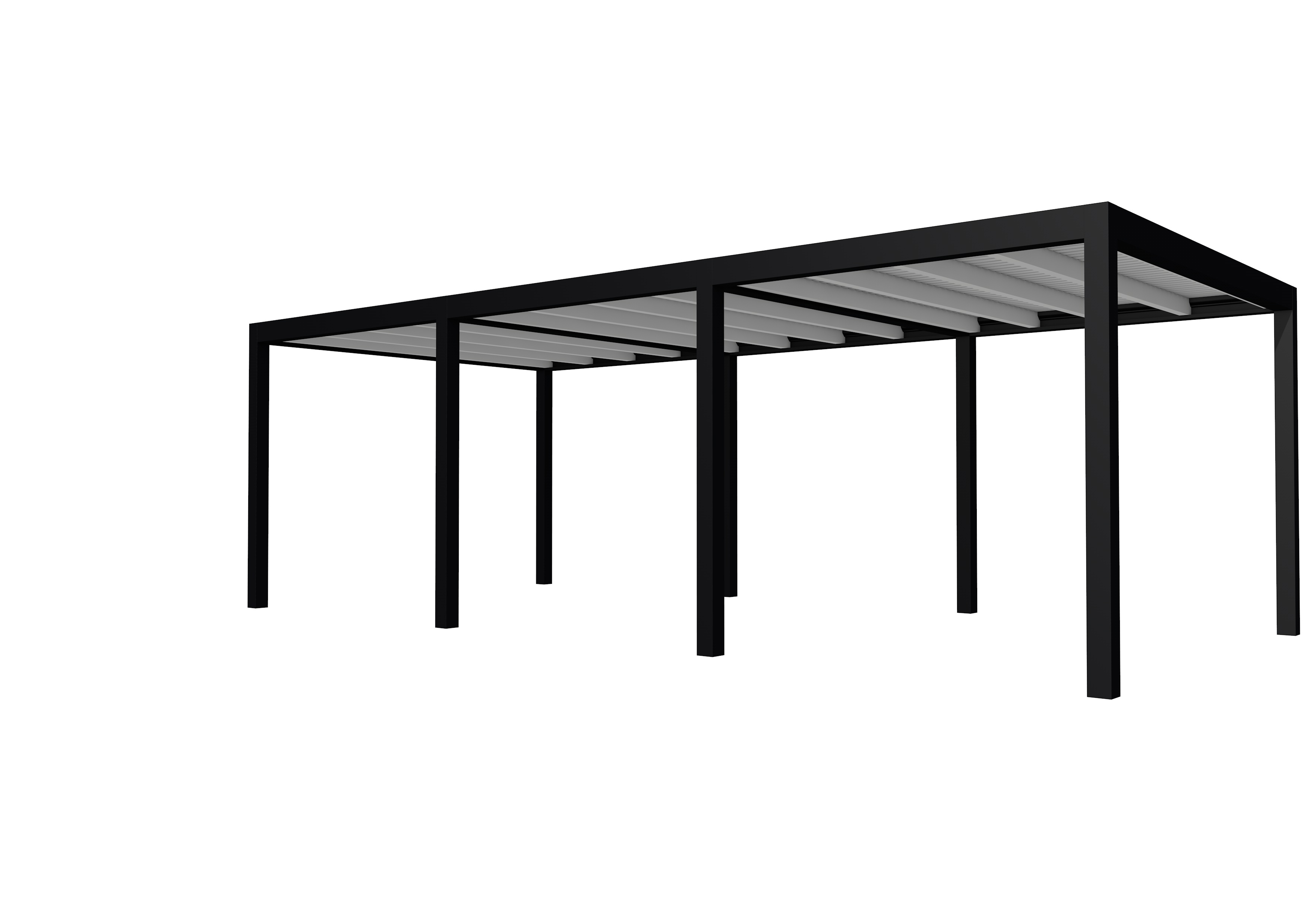 Buitenverblijf plat dak Allure III, vuren, basismodel XL/B, 734x353 cm, lichtgrijs gespoten.
