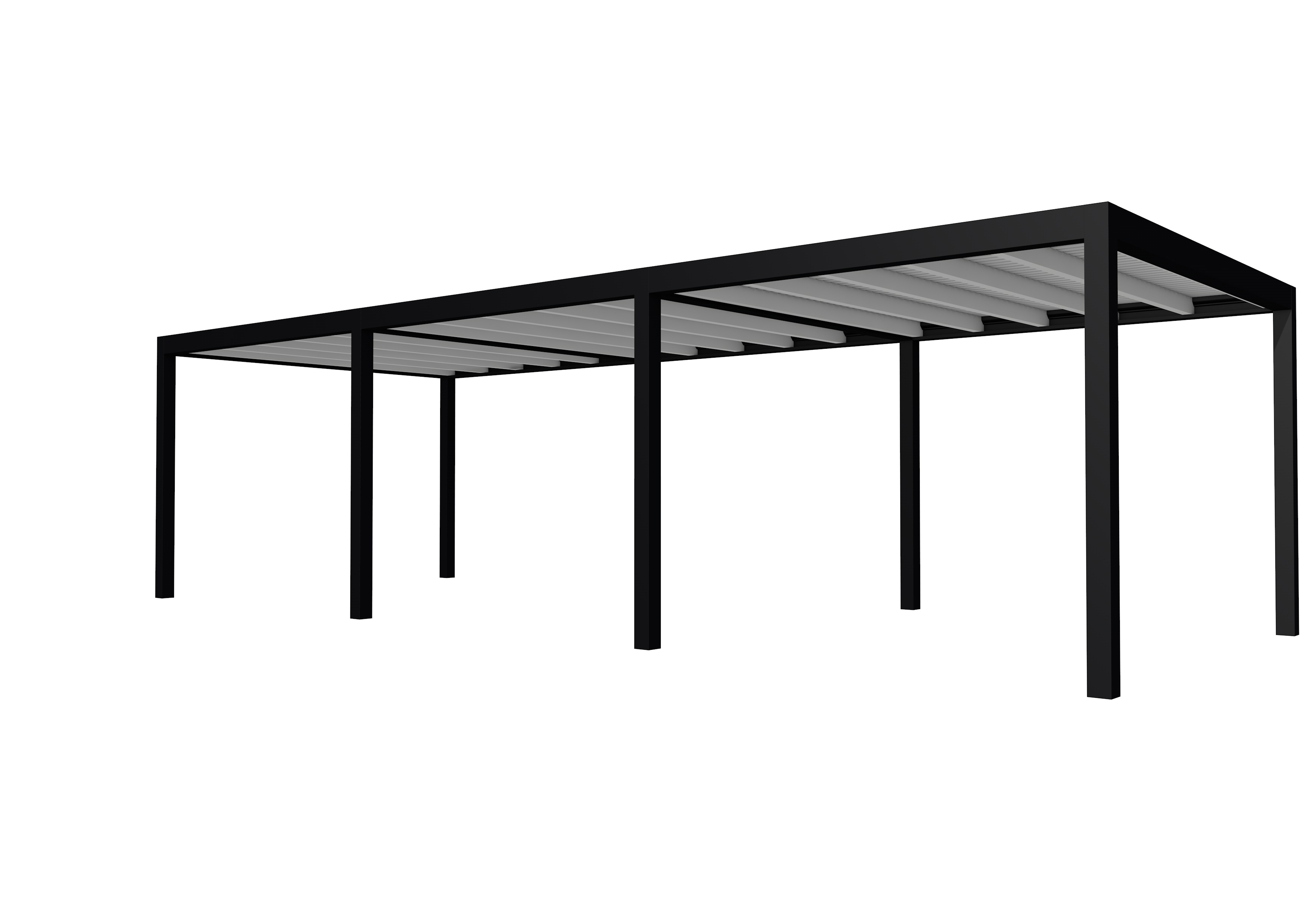 Buitenverblijf plat dak Allure III, vuren, basismodel XL/C, 884x353 cm, lichtgrijs gespoten.