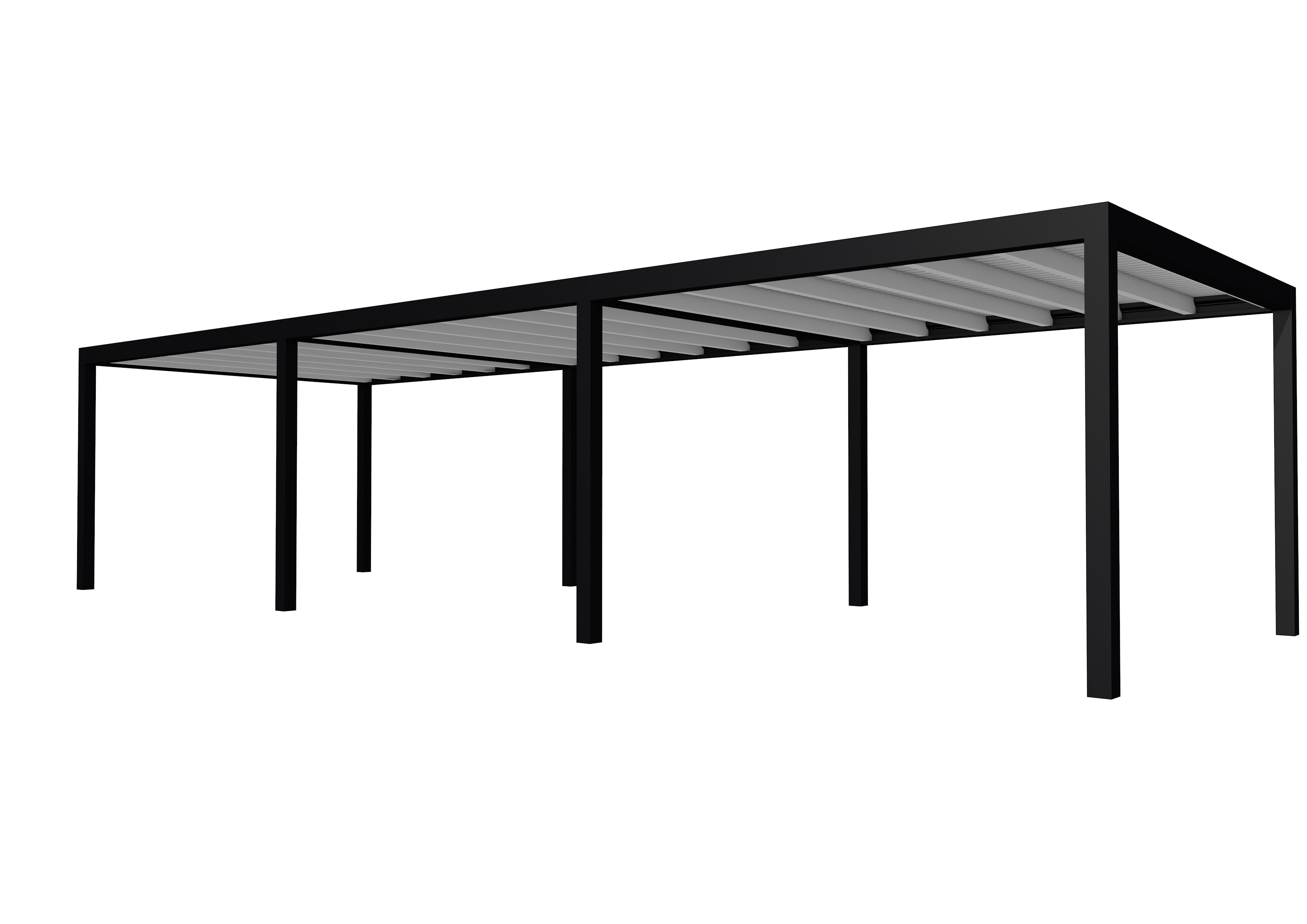 Buitenverblijf plat dak Allure III, vuren, basismodel XL/D, 1034x353 cm, lichtgrijs gespoten.
